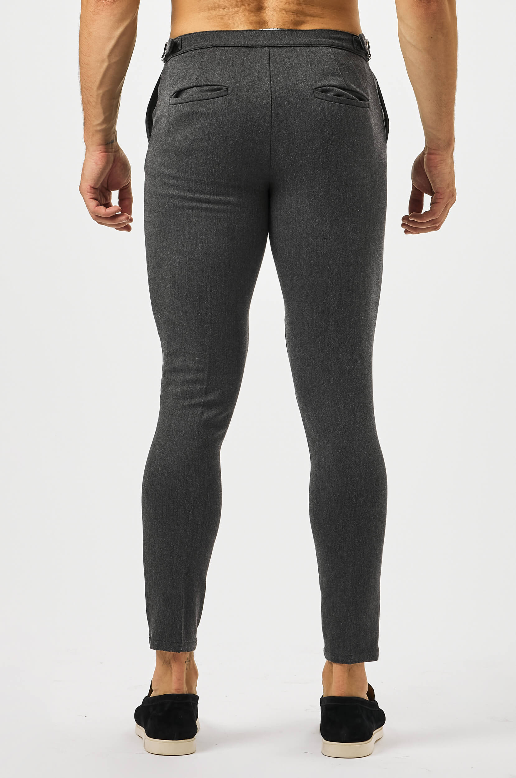 PLAIN STRETCH TROUSER W/SIDE CINCH - SLATE GREY