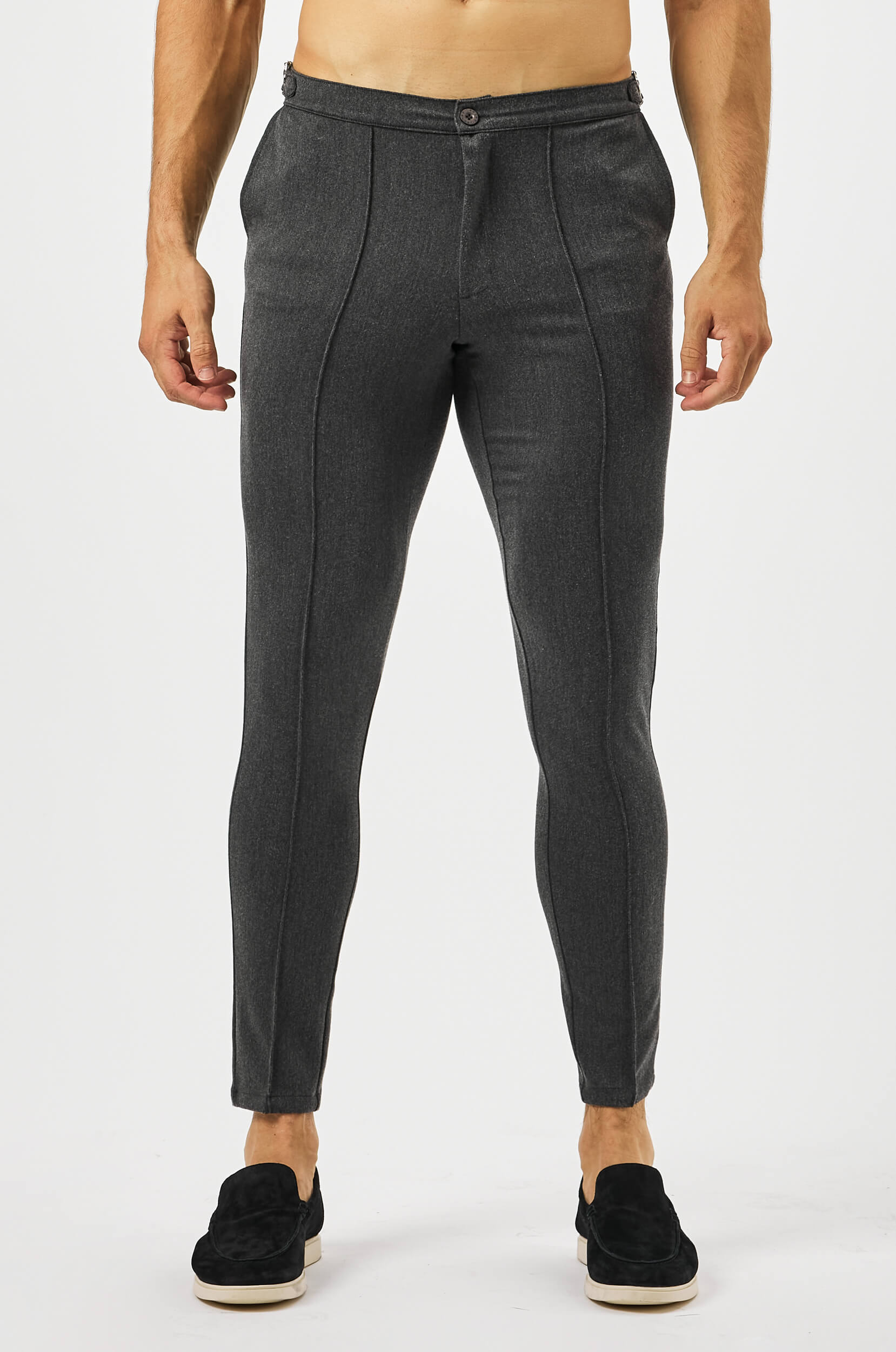 PLAIN STRETCH TROUSER W/SIDE CINCH - SLATE GREY