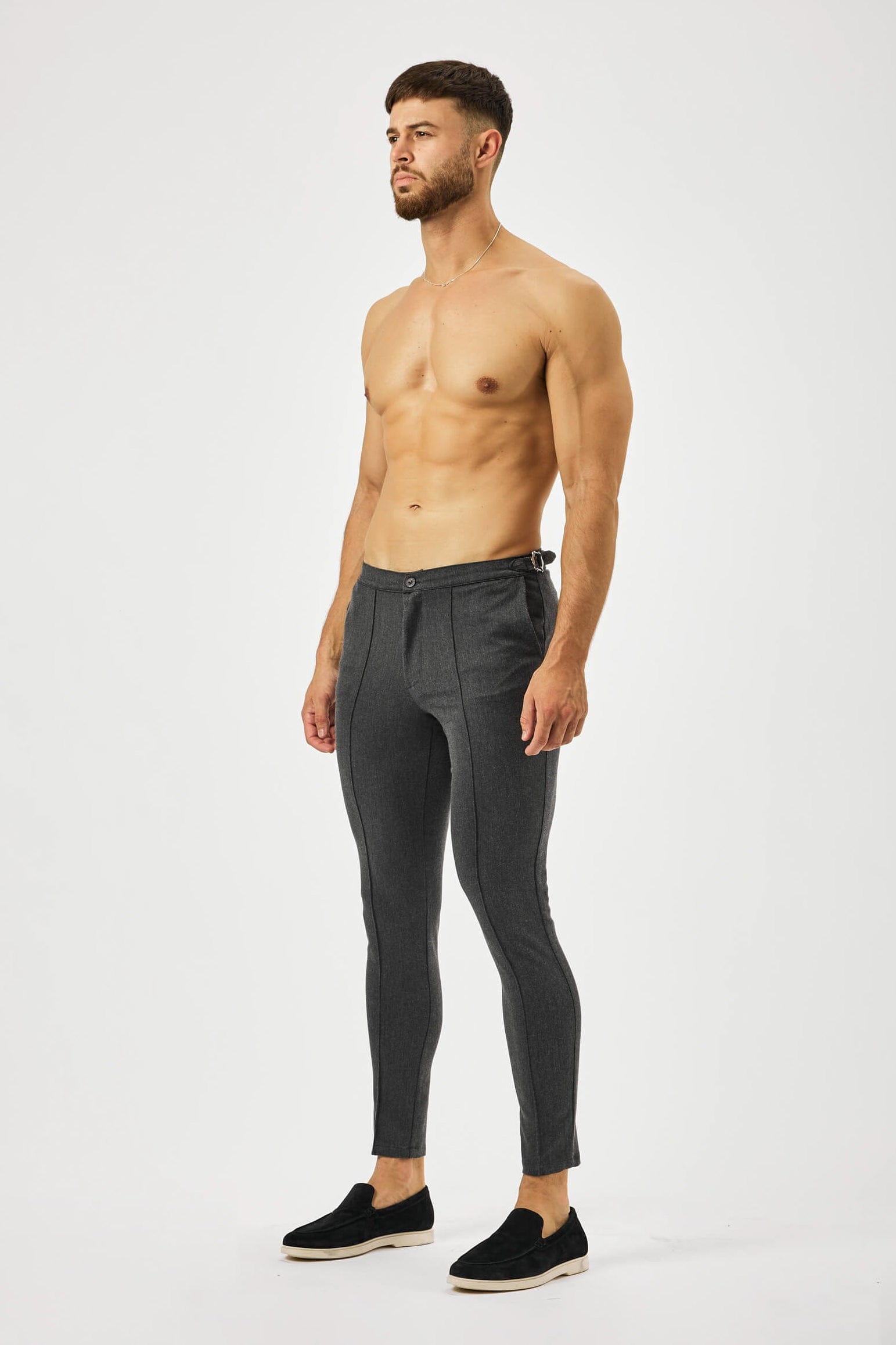 EINFACHE STRETCH-HOSE MIT SEITLICHEM CINCH - SCHIEFERGRAU