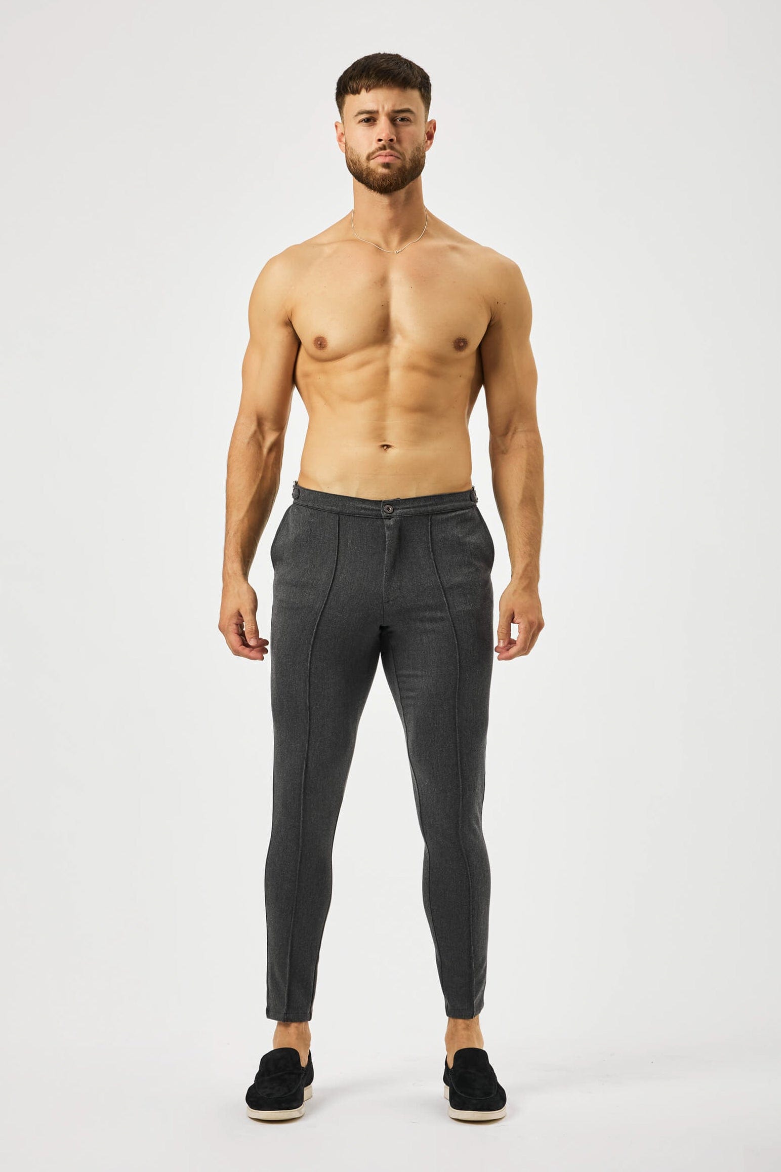 PLAIN STRETCH TROUSER W/SIDE CINCH - SLATE GREY