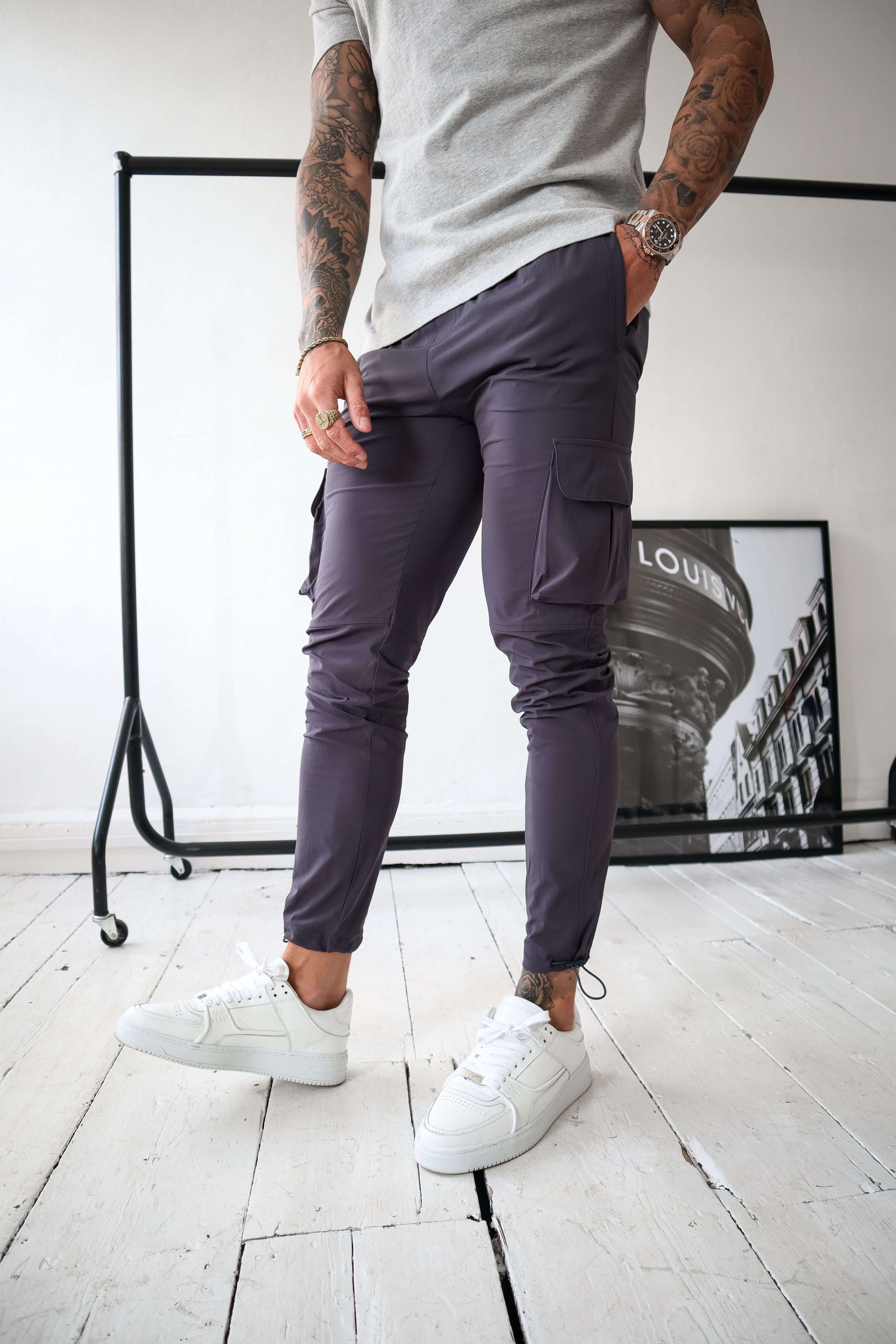 TECH STRETCH CARGO PANTS - DARK GREY