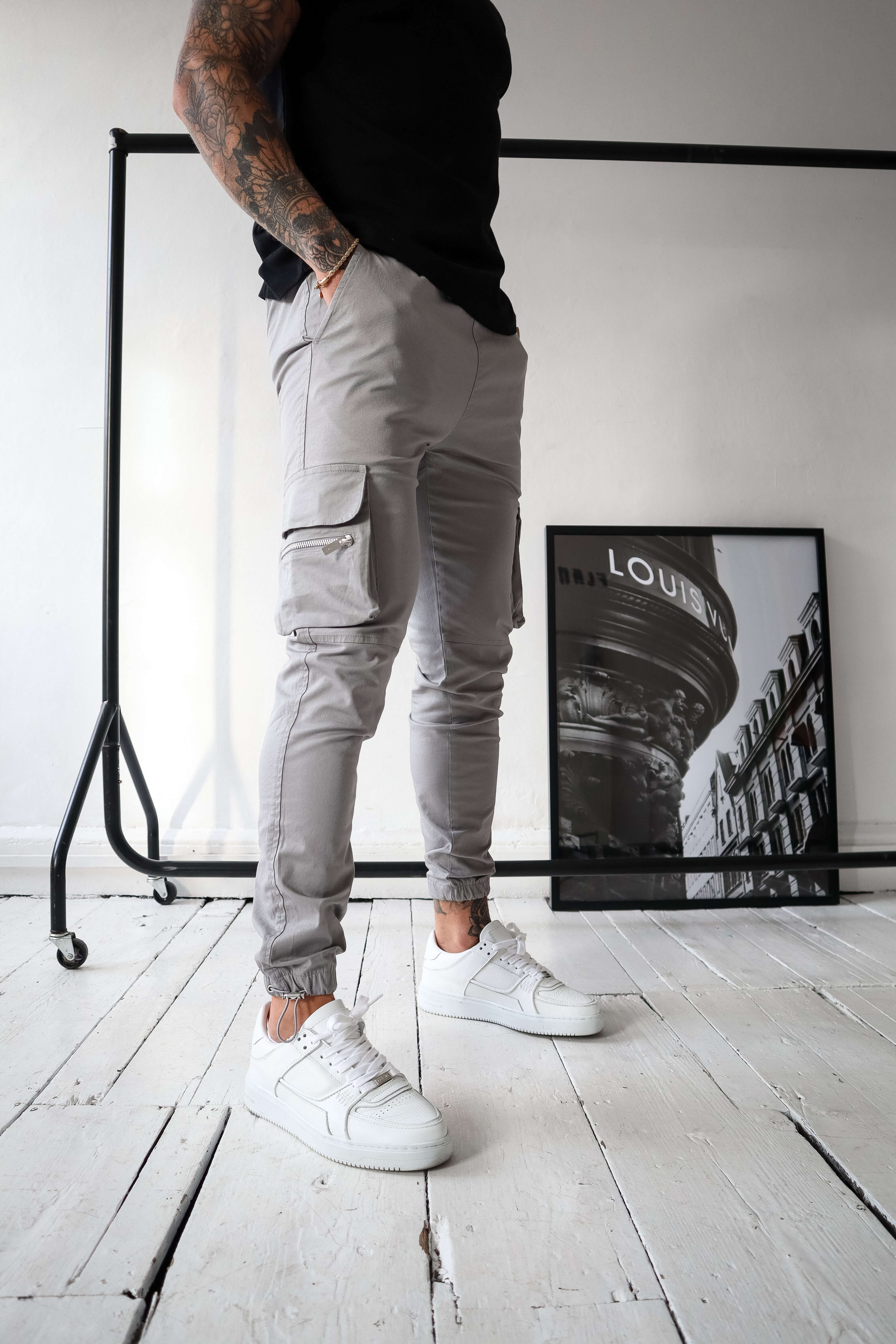 UTILITY CARGO PANTS - LIGHT GREY