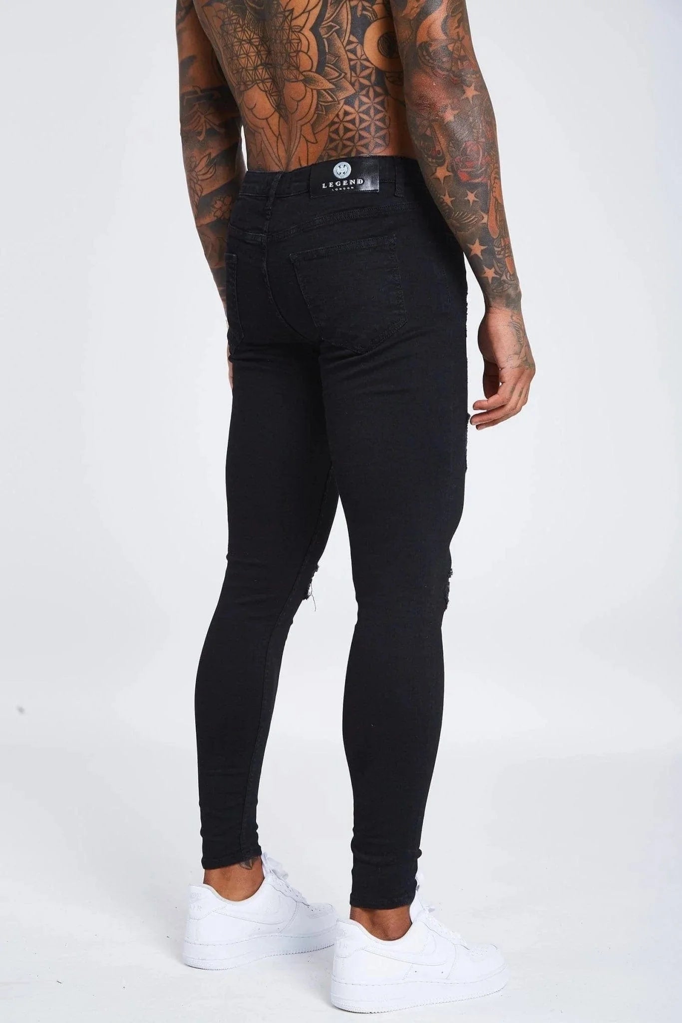 SKINNY FIT JEANS RIPPED & REPAIRED - BLACK