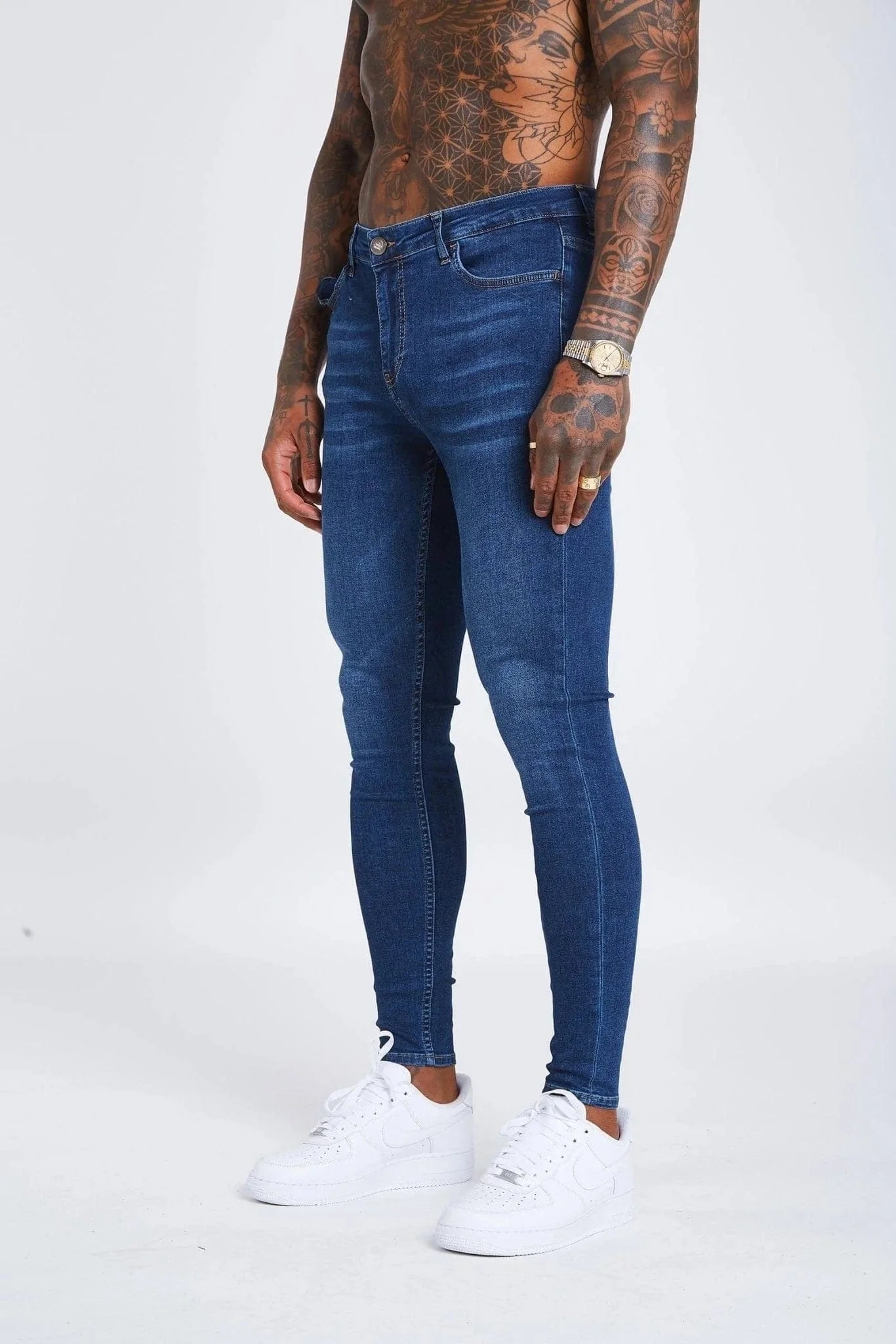 SKINNY FIT JEANS OHNE RISSE - DUNKELBLAU