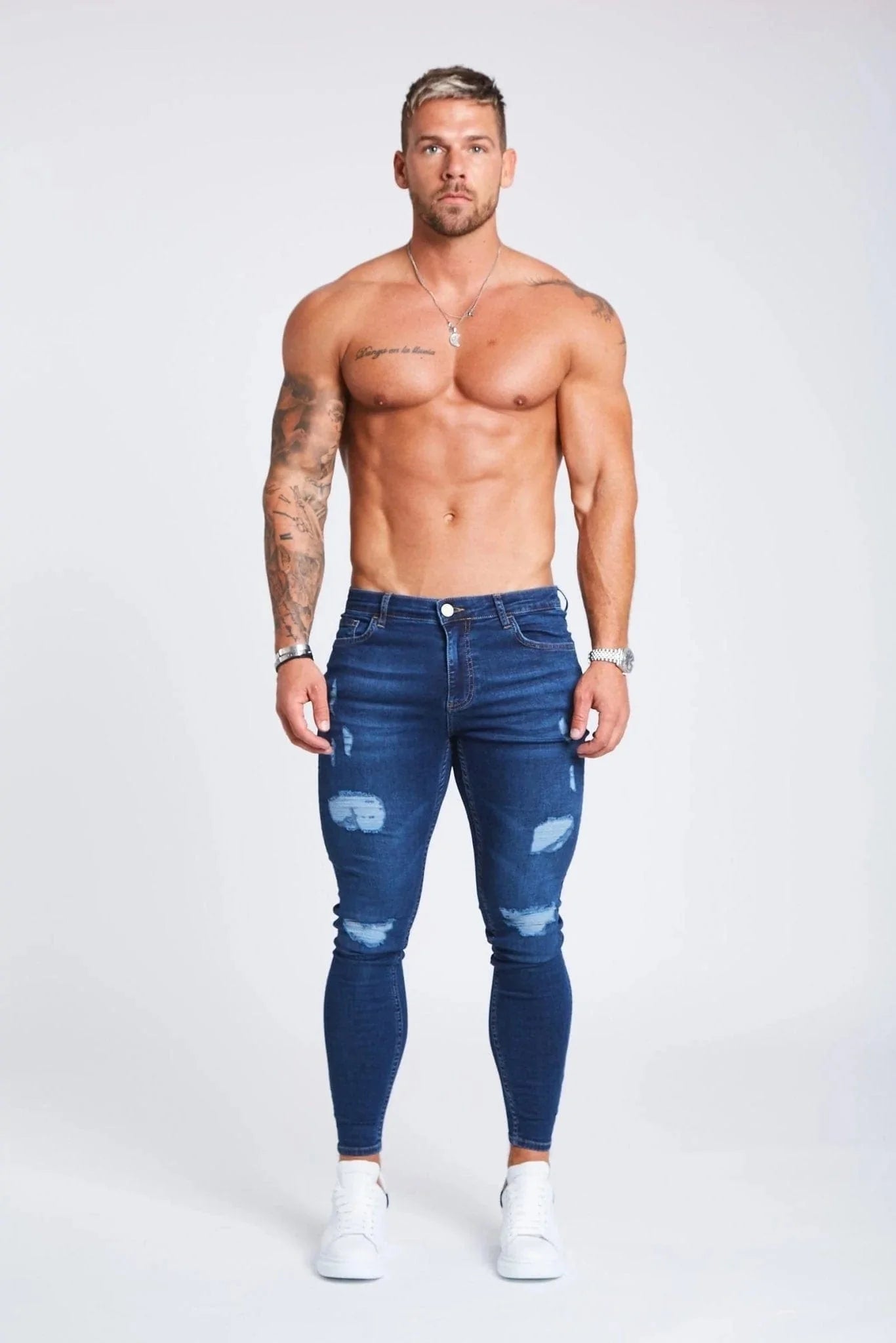 SKINNY FIT JEANS RISSEN UND REPARIERTEN - DUNKELBLAU