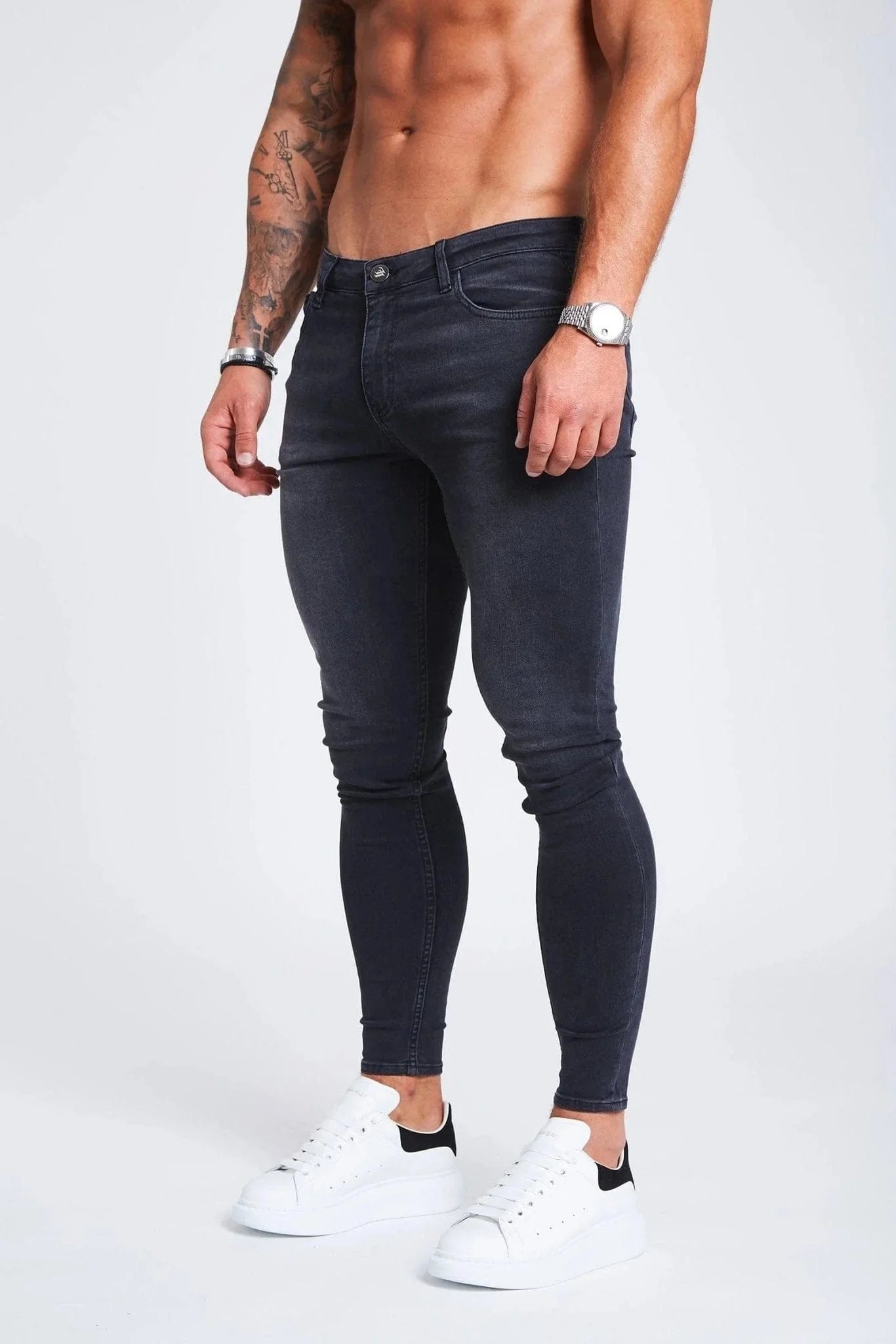 SKINNY FIT JEANS OHNE RISSE - GRAU