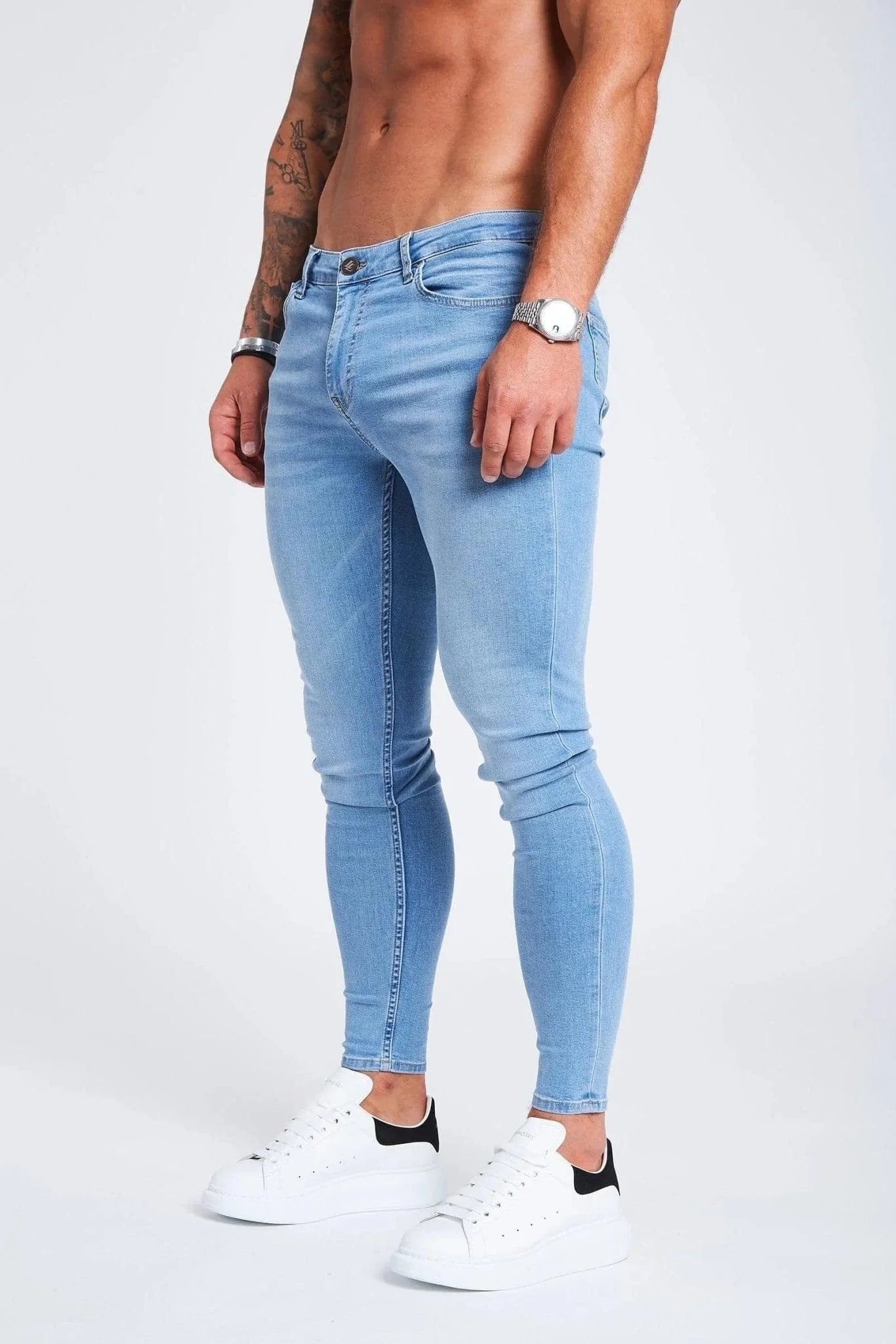 SKINNY FIT JEANS OHNE RISSE - HELLBLAU