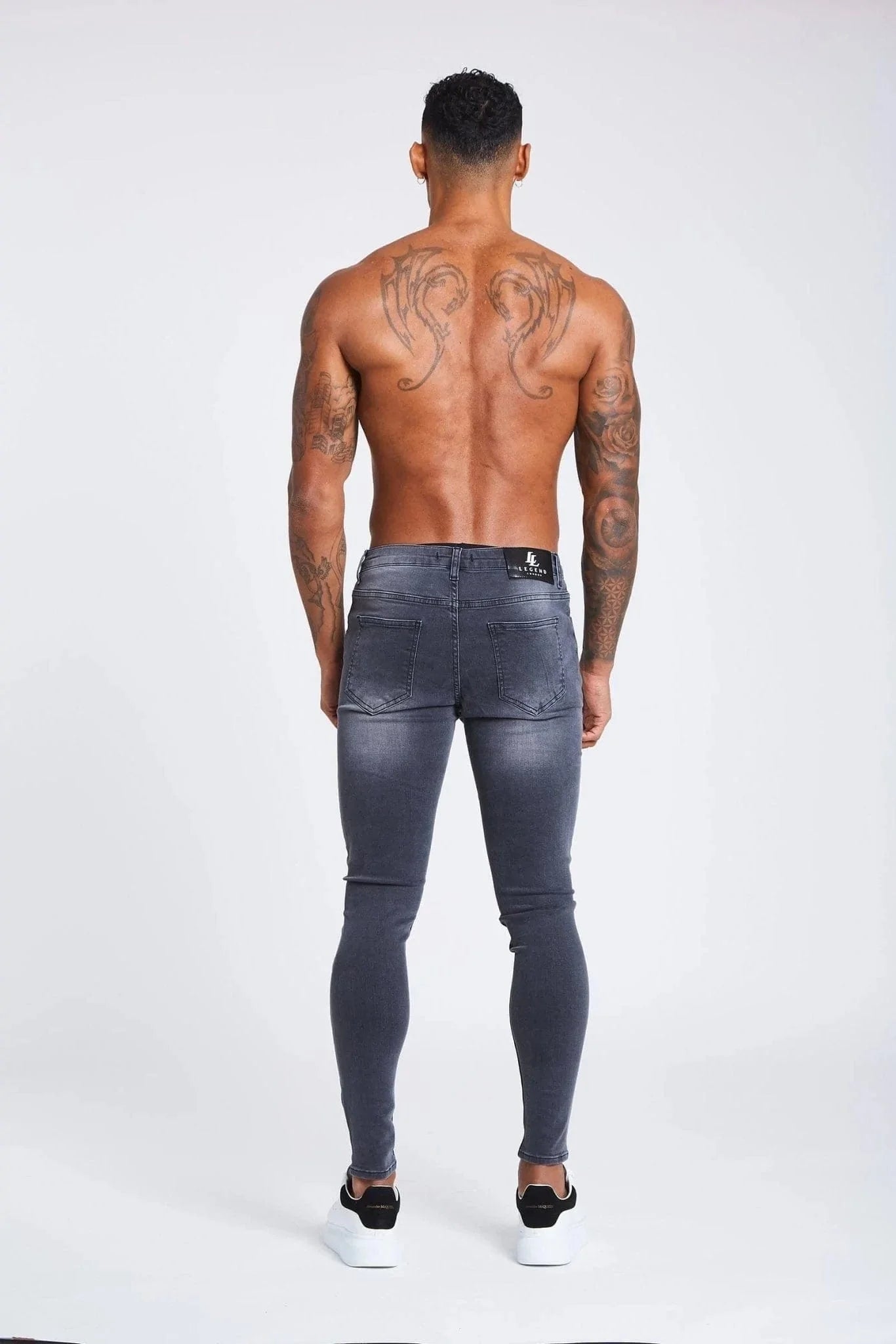 SKINNY FIT JEANS RIPPED & REPAIRED - LIGHT GREY