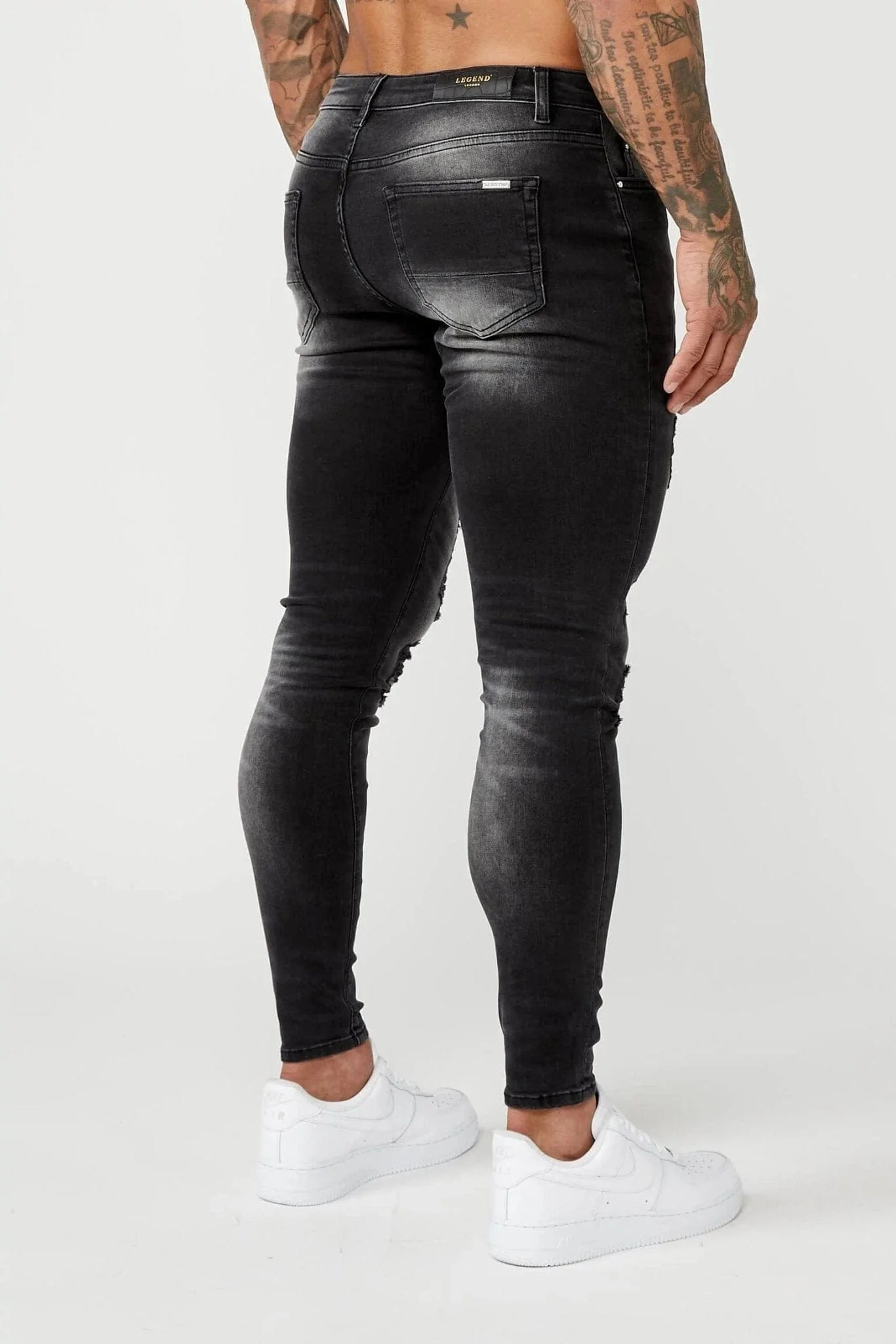 PREMIUM SKINNY FIT JEANS RIPPED & REPAIRED - GREY WASHED