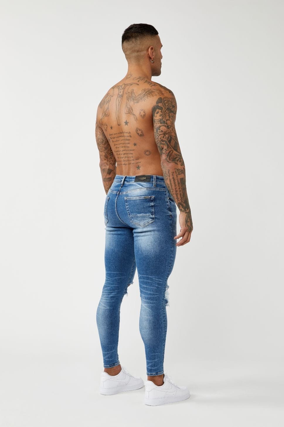 PREMIUM SKINNY FIT JEANS DESTROYED KNEE - MID BLUE WASH