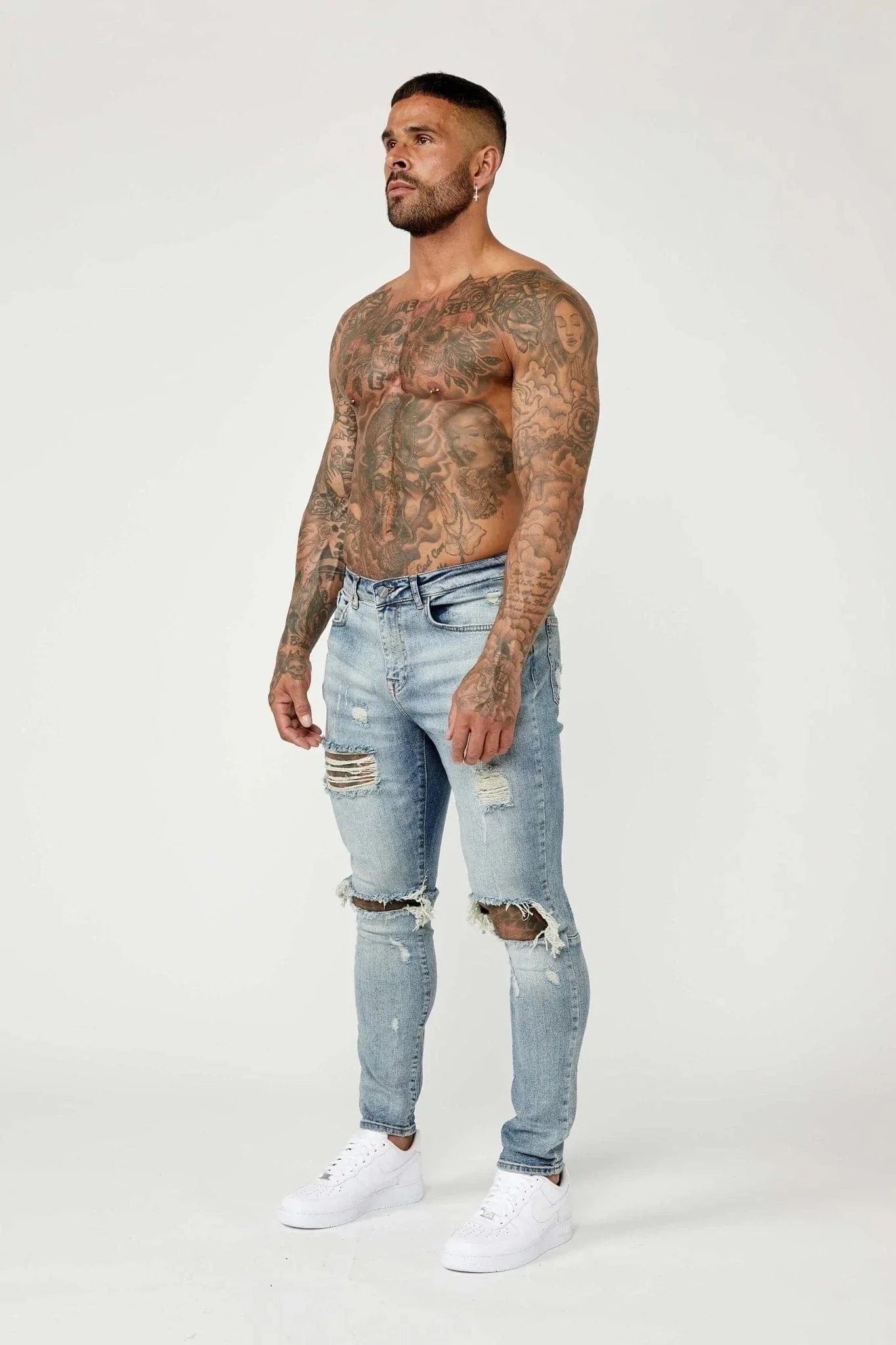 JEAN SKINNY FIT - BLEU MOYEN DÉCHIRÉ ET RÉPARÉ