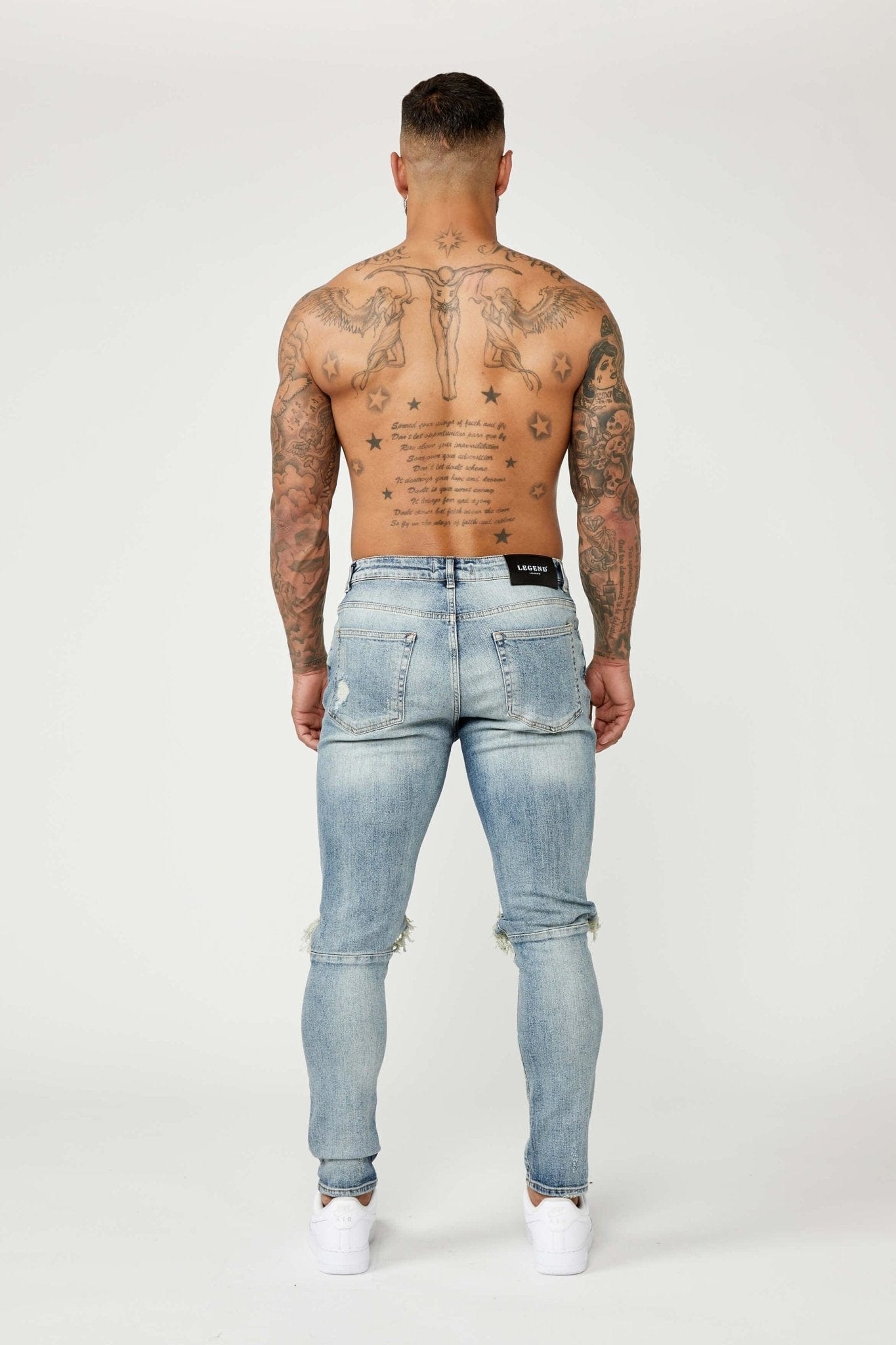 JEAN SKINNY FIT - BLEU MOYEN DÉCHIRÉ ET RÉPARÉ