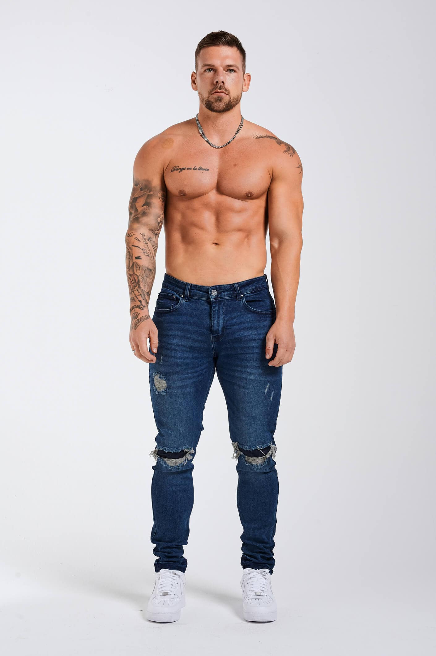 JEAN SLIM FIT 2.0 USÉ ET RÉPARÉ - BLEU FONCÉ