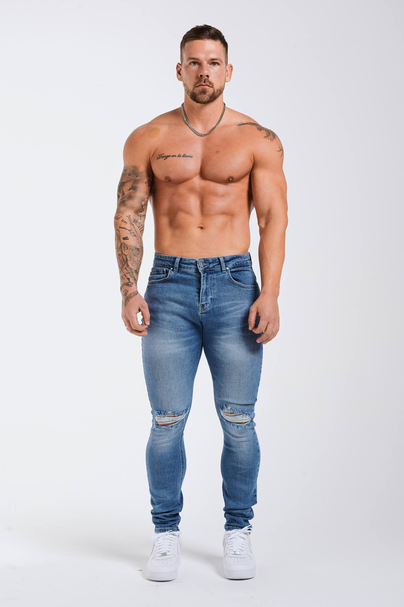 SLIM FIT JEANS 2.0 ESSENTIAL RIPPED – BLAU VERWASCHEN