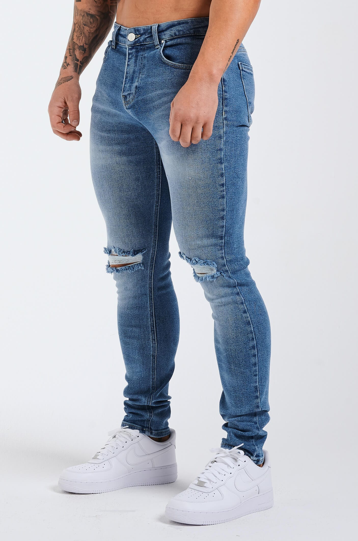 JEAN SLIM FIT 2.0 ESSENTIAL RIPPED - DÉLAVAGE BLEU