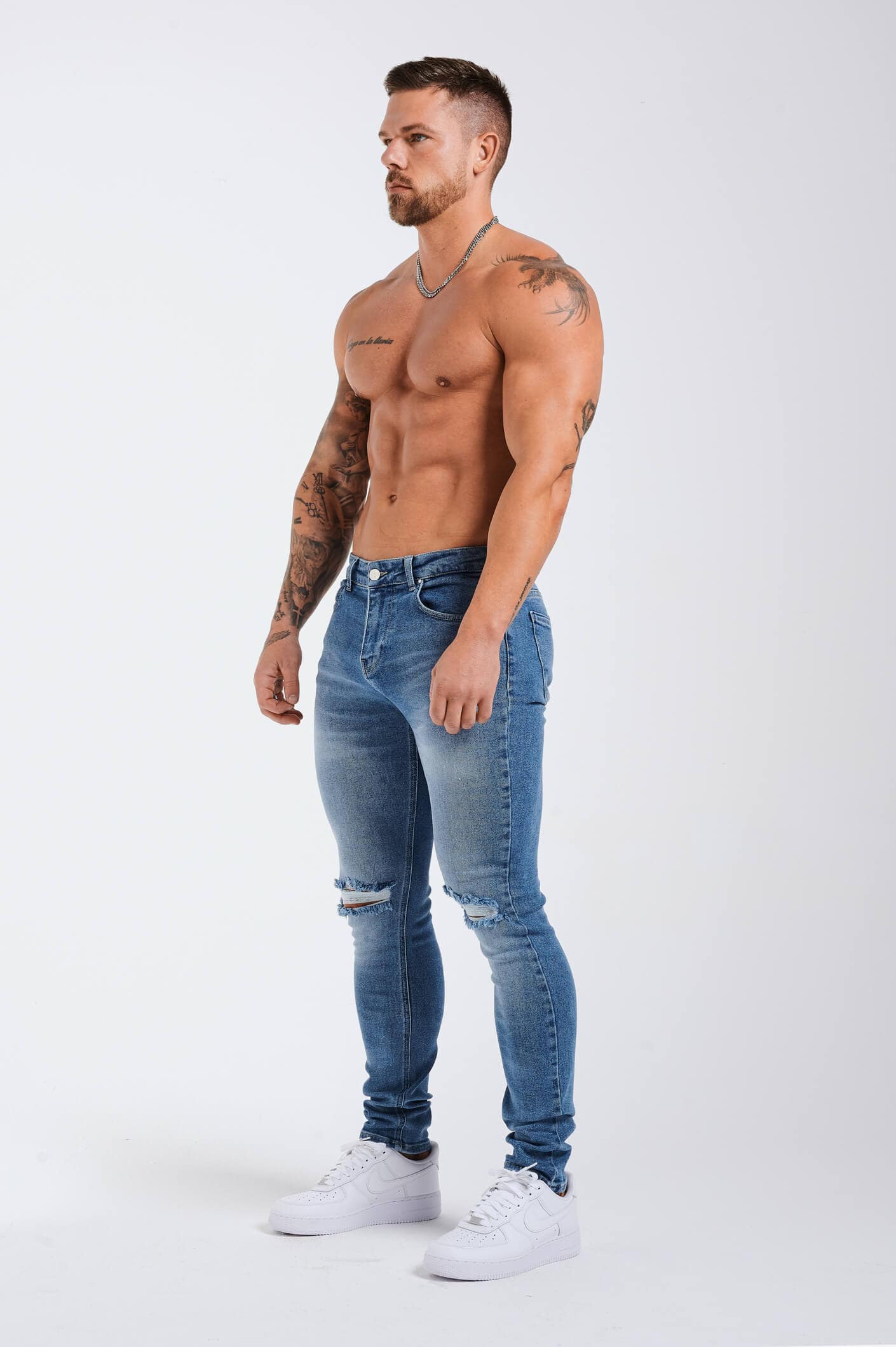 SLIM FIT JEANS 2.0 ESSENTIAL RIPPED - BLUE WASH