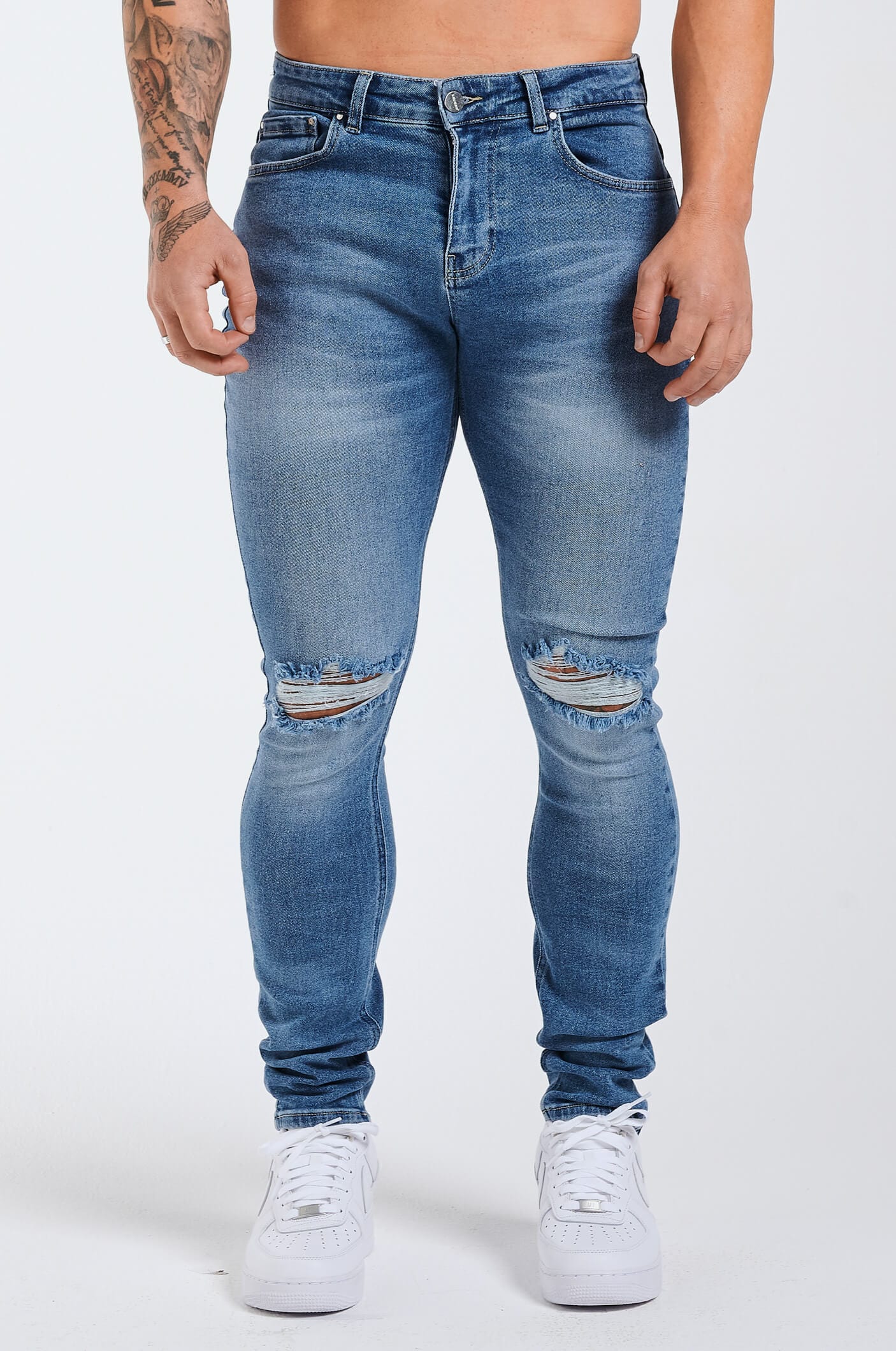 SLIM FIT JEANS 2.0 ESSENTIAL RIPPED – BLAU VERWASCHEN