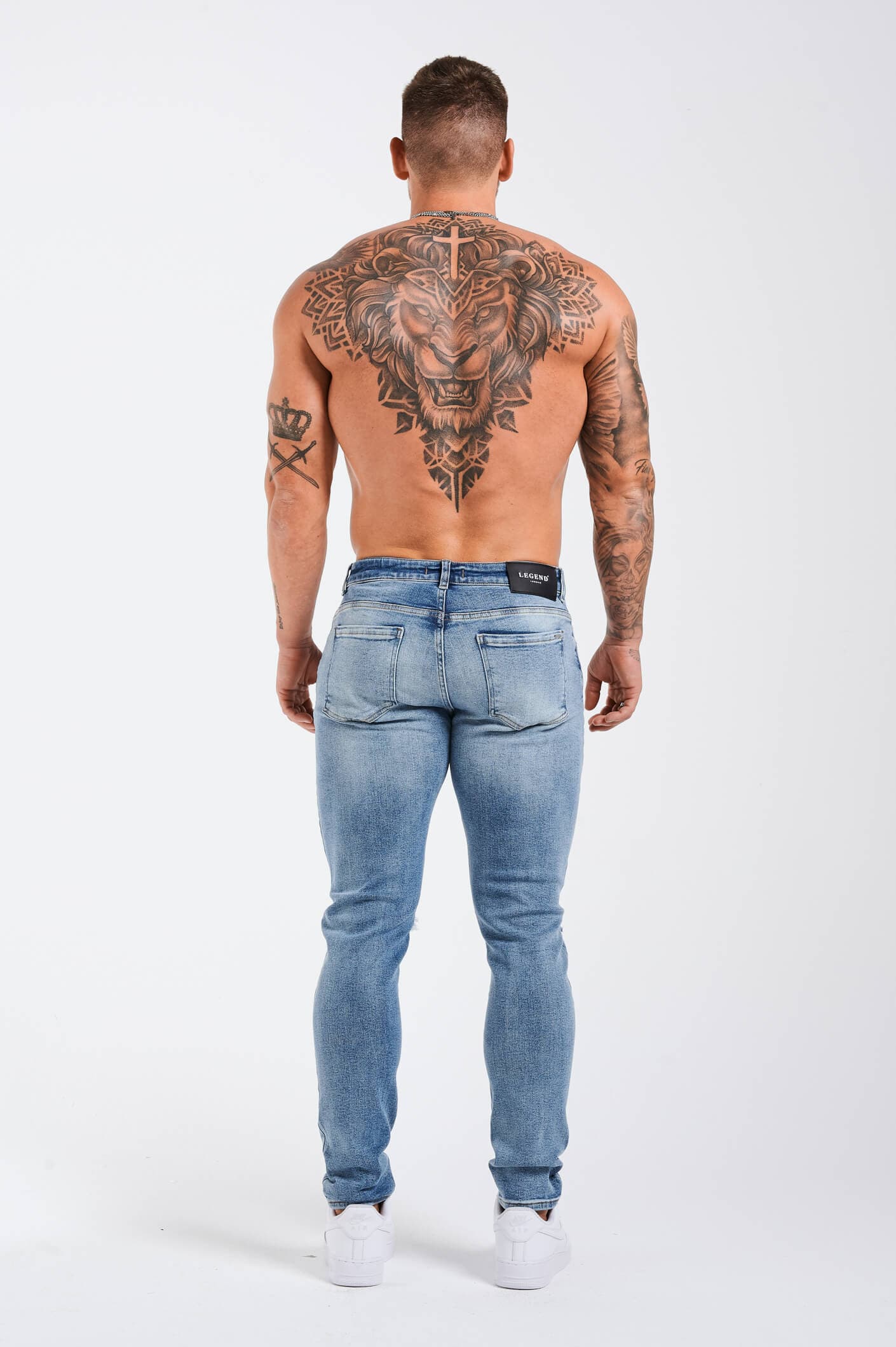 SLIM FIT JEANS 2.0 RIPPED AND REPAIRED - MID BLUE