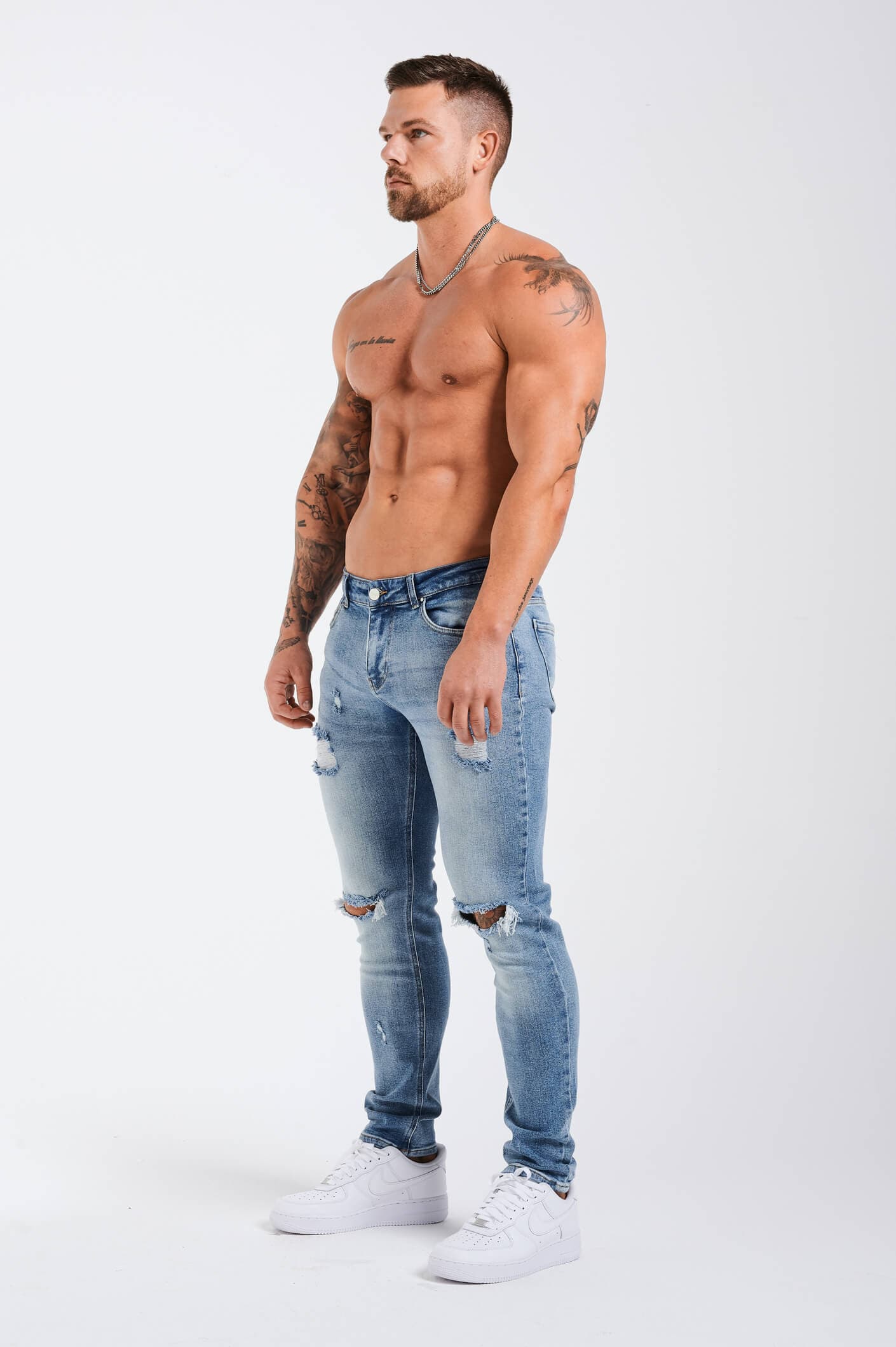 JEAN SLIM FIT 2.0 DÉCHIRÉ ET RÉPARÉ - BLEU MOYEN