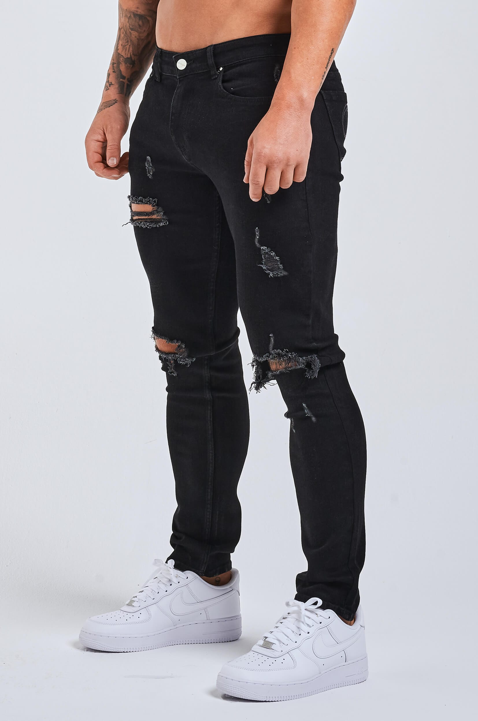 SLIM FIT JEANS 2.0 RIPPED &amp; REPAIRED - SCHWARZ