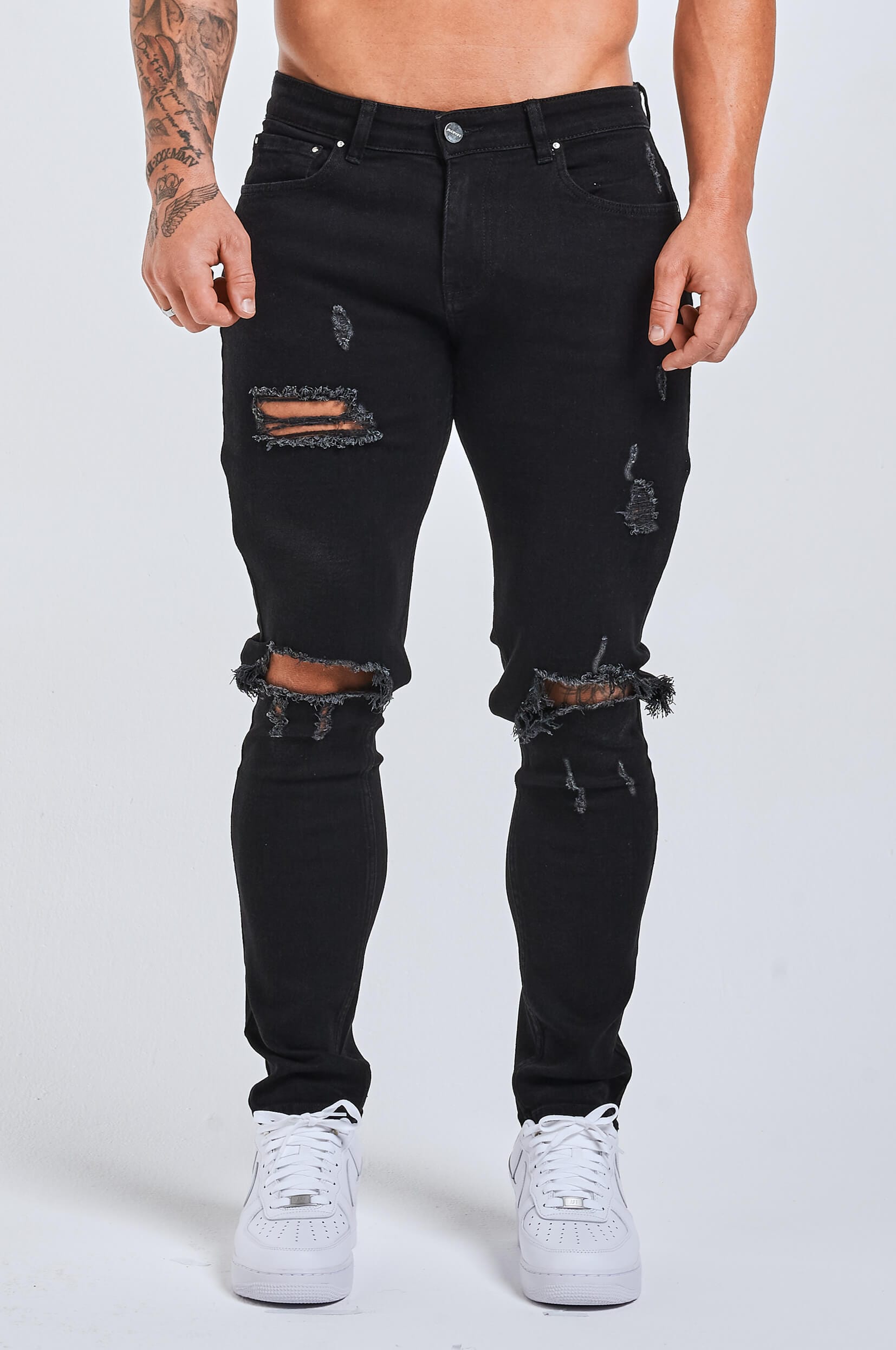 SLIM FIT JEANS 2.0 RIPPED &amp; REPAIRED - SCHWARZ