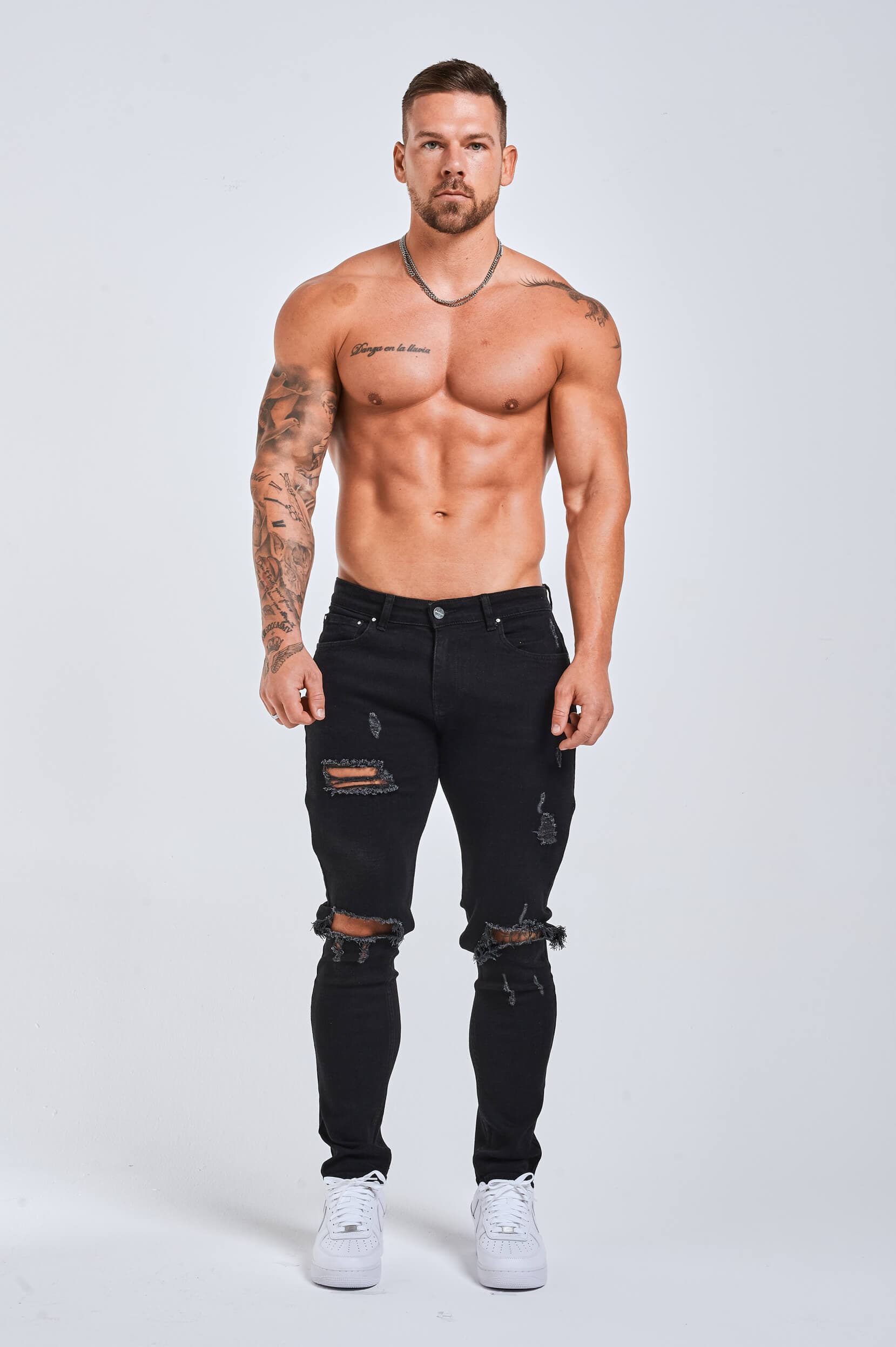 SLIM FIT JEANS 2.0 RIPPED &amp; REPAIRED - SCHWARZ