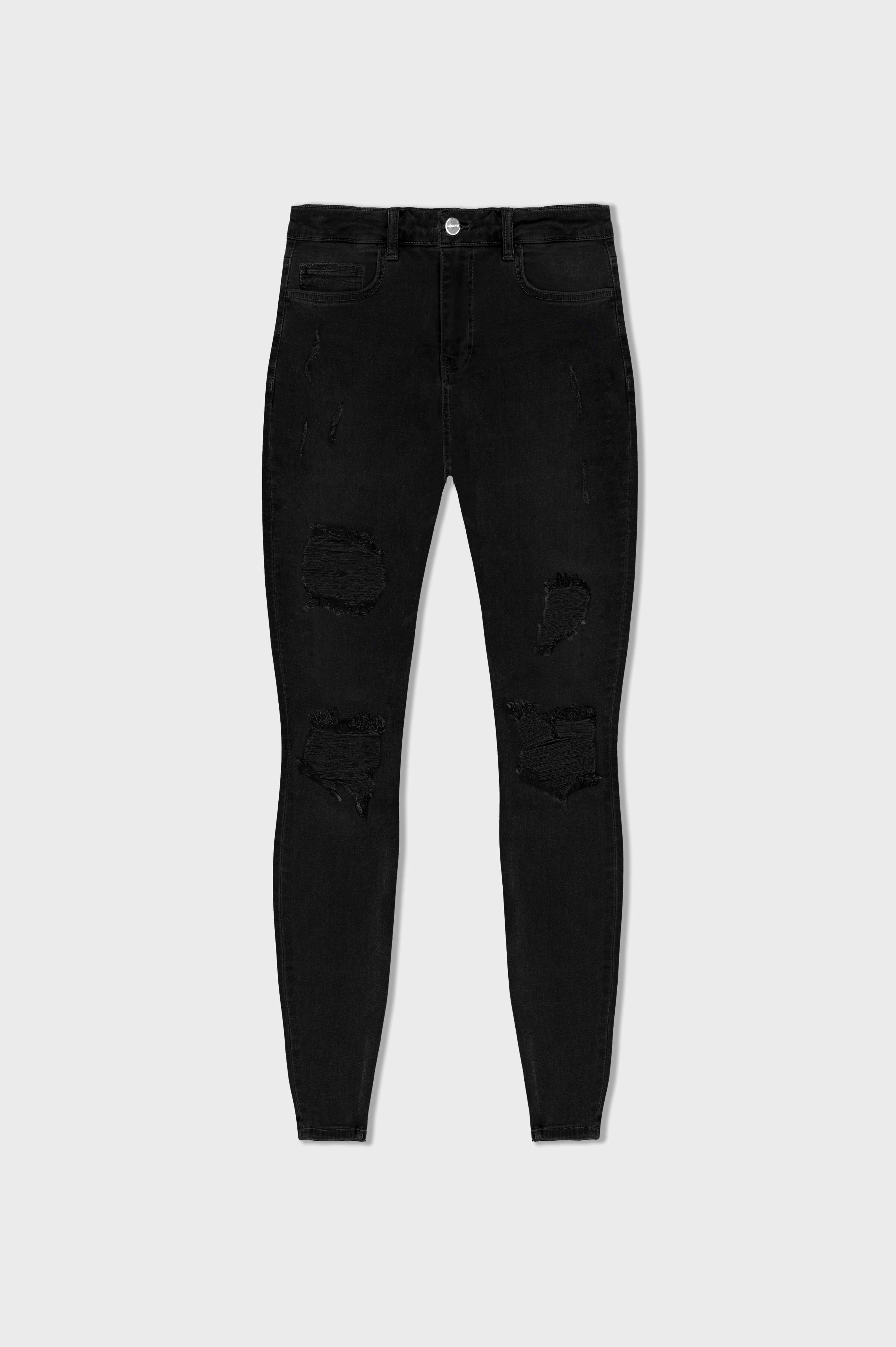 SKINNY FIT JEANS RISSEN &amp; REPARATURIERT - SCHWARZ