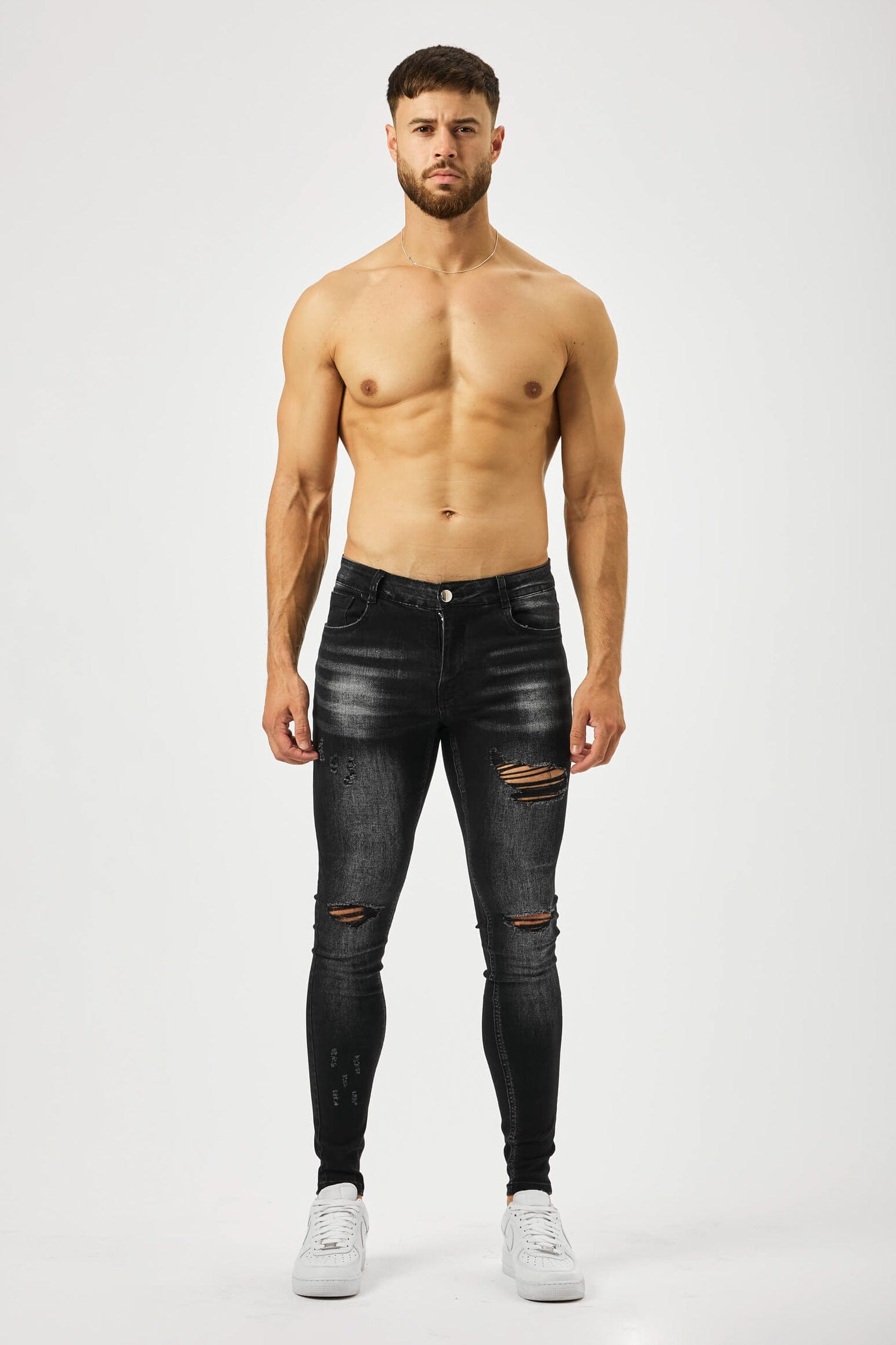 SKINNY FIT JEANS MULTI RIP - CHARCOAL WASH