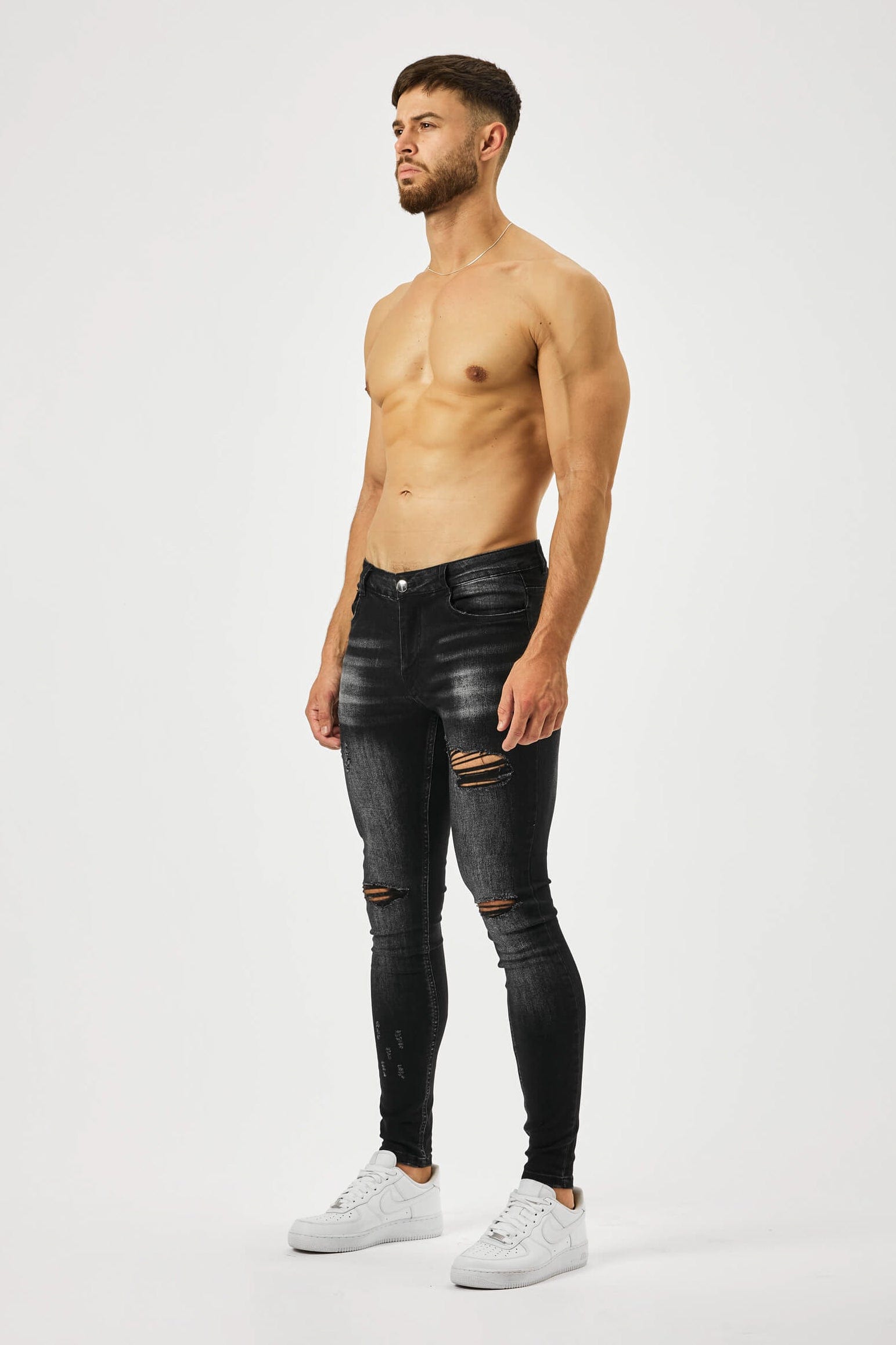 SKINNY FIT JEANS MULTI RIP - CHARCOAL WASH