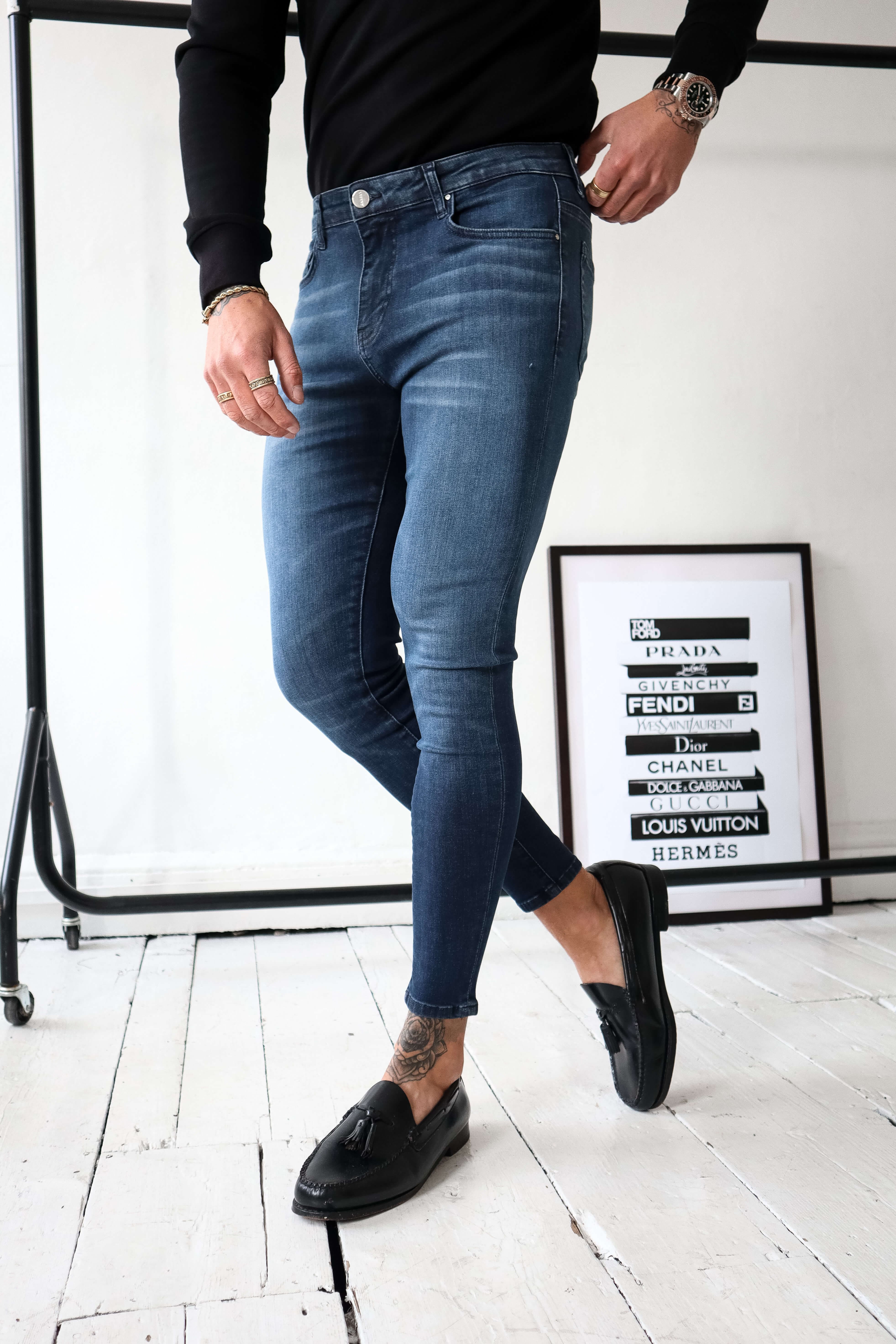 SKINNY FIT JEANS - DARK INDIGO FADE WASH