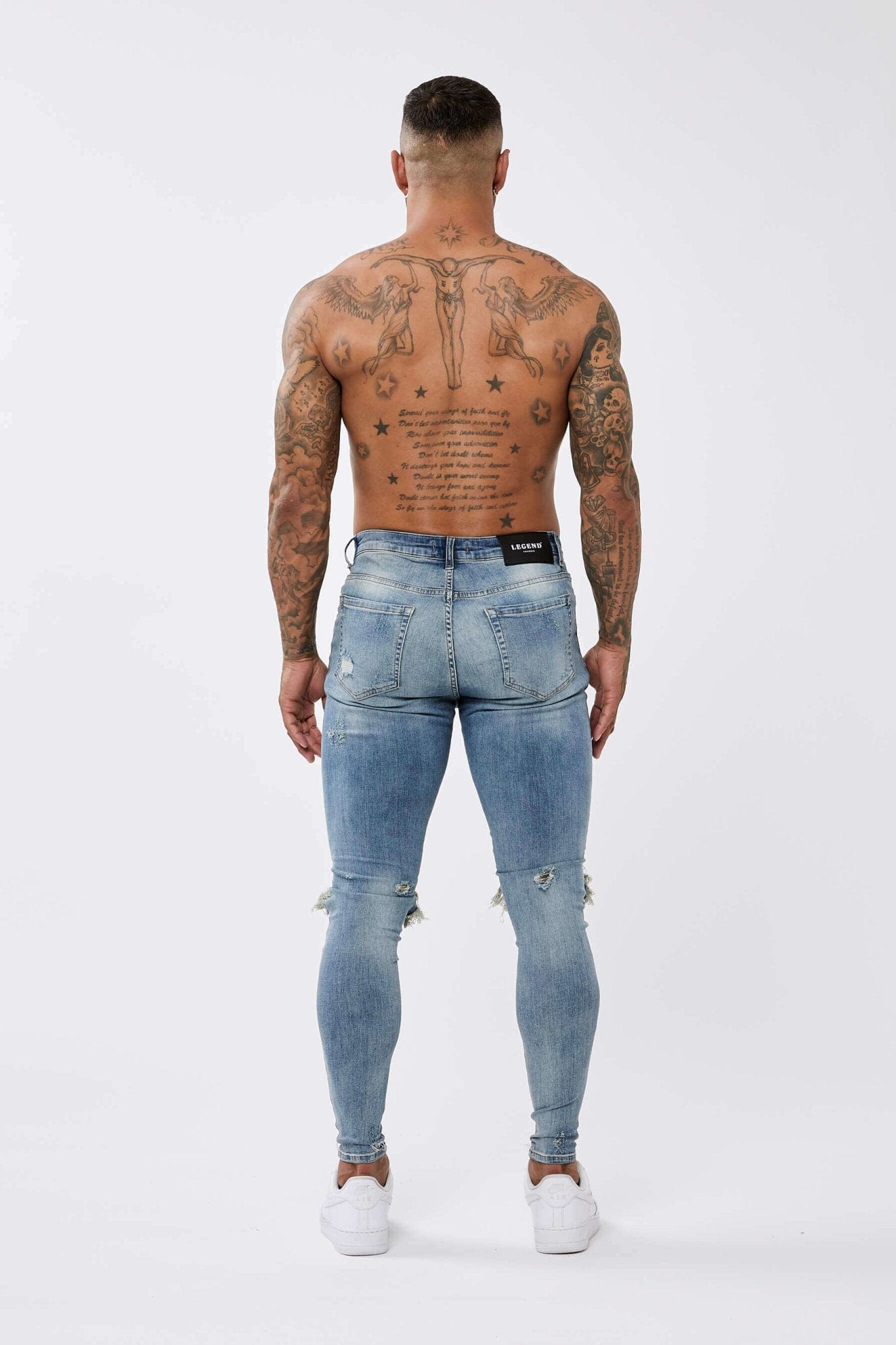 SKINNY FIT JEANS RIPPED &amp; REPAIRED - STARK VERWASCHEN MITTELBLAU