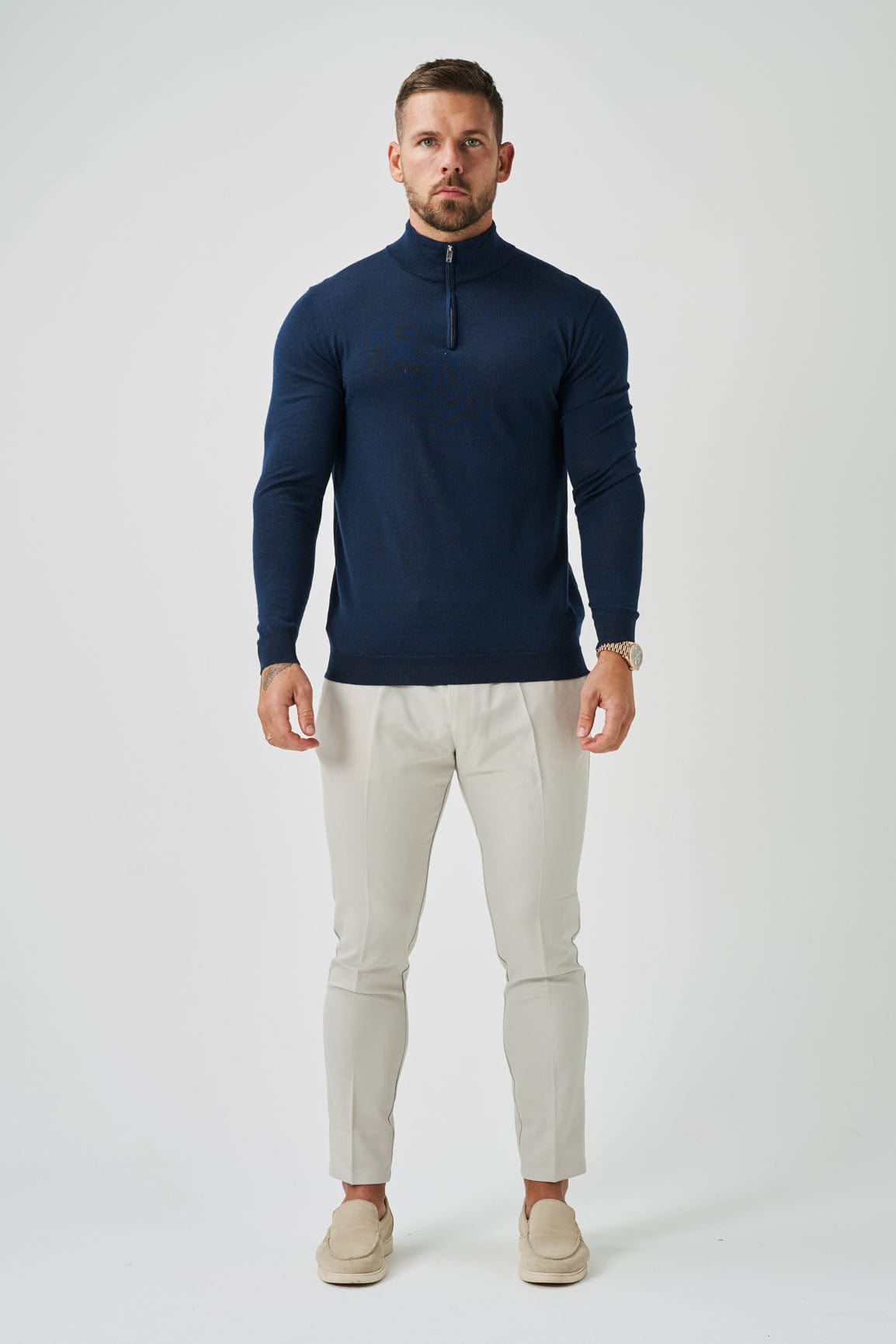 KNIT QUARTER ZIP SWEATER - NAVY