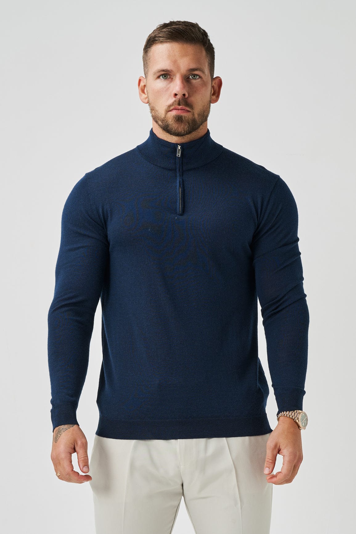 KNIT QUARTER ZIP SWEATER - NAVY