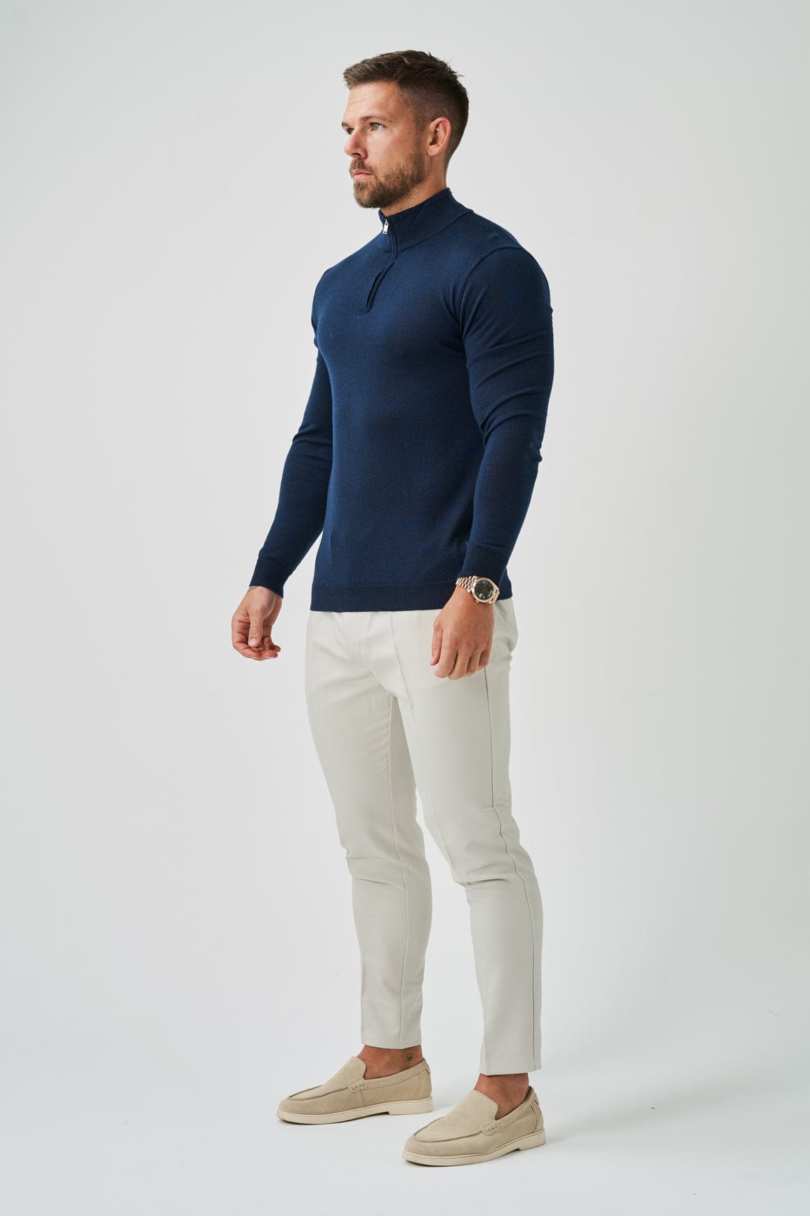 KNIT QUARTER ZIP SWEATER - NAVY