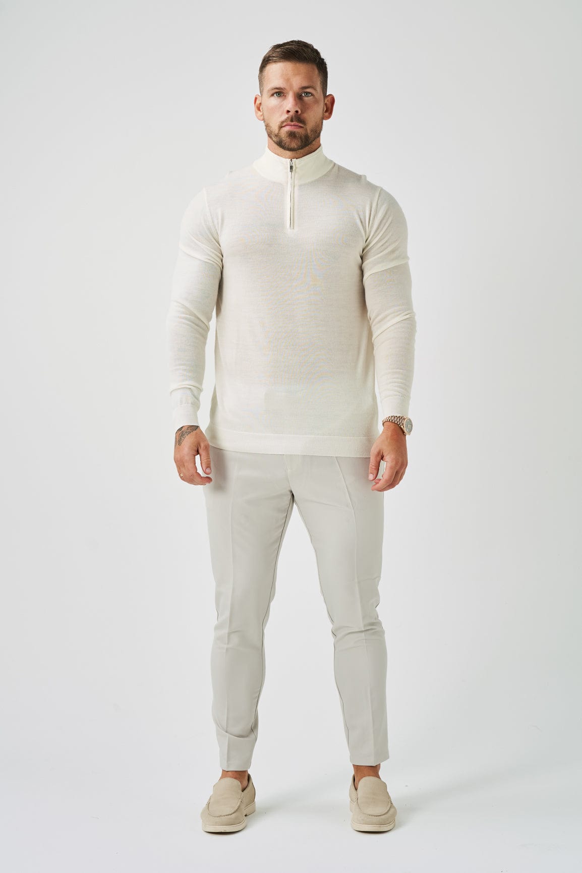 KNIT QUARTER ZIP SWEATER - OFF WHITE