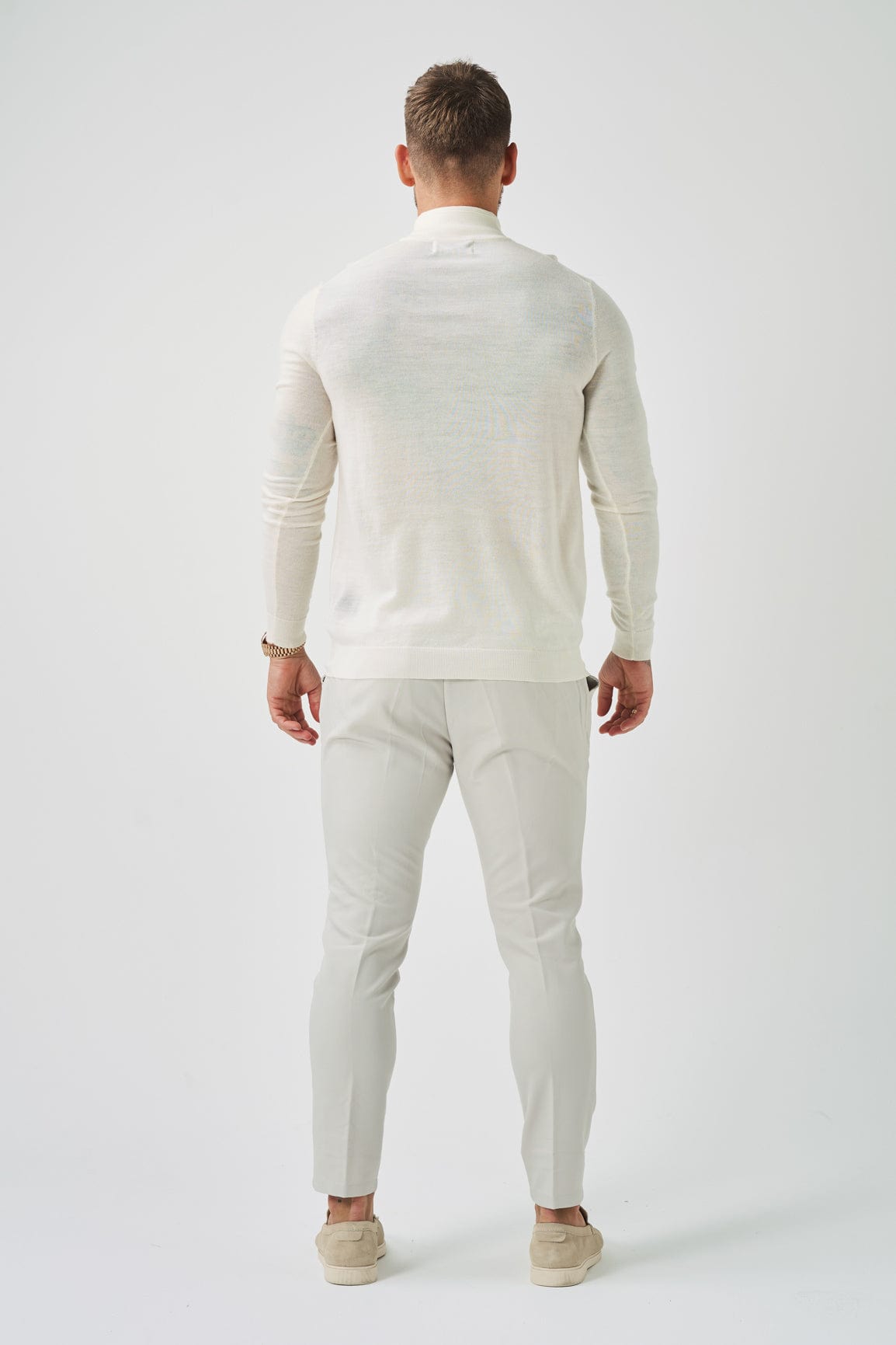 KNIT QUARTER ZIP SWEATER - OFF WHITE