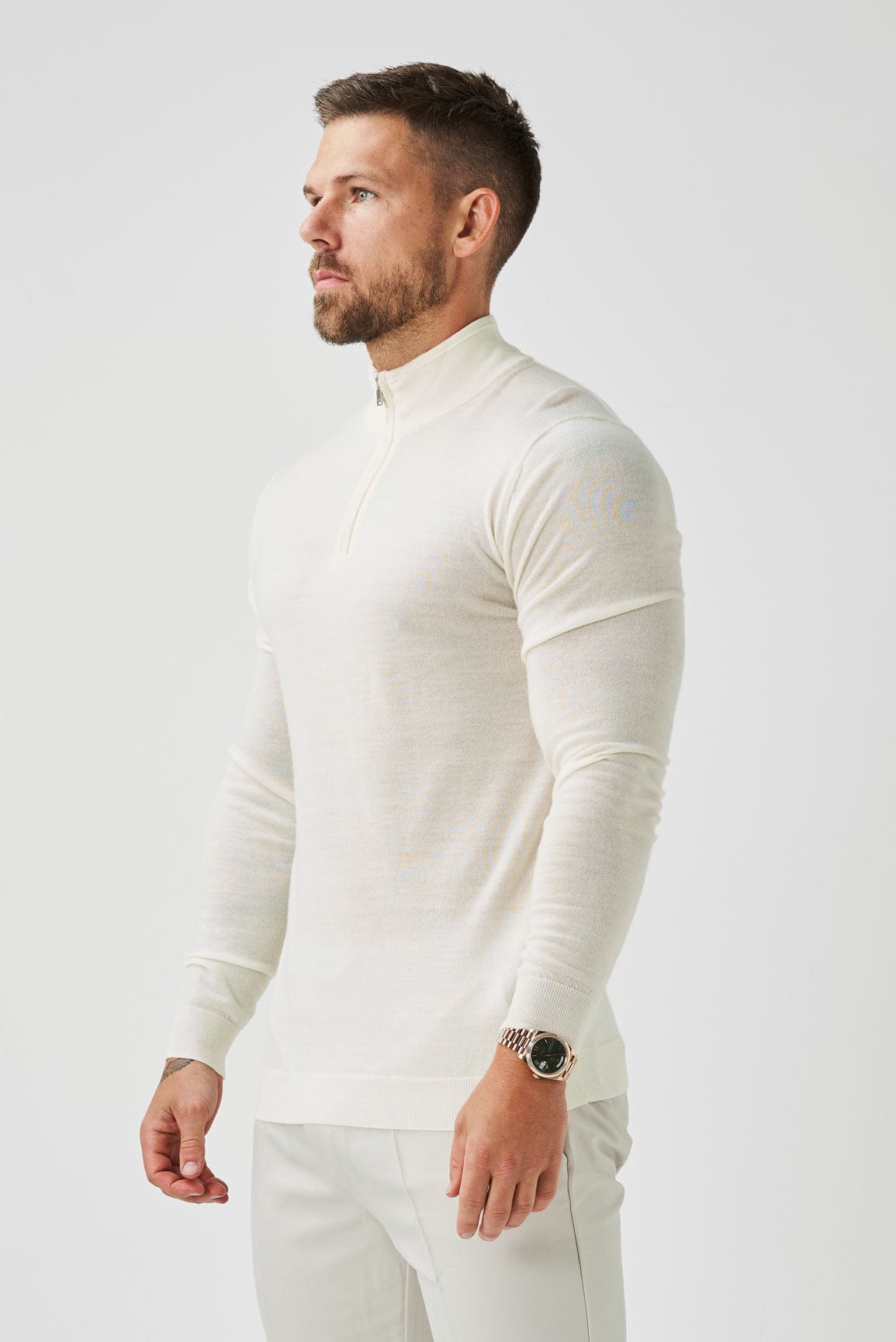 KNIT QUARTER ZIP SWEATER - OFF WHITE