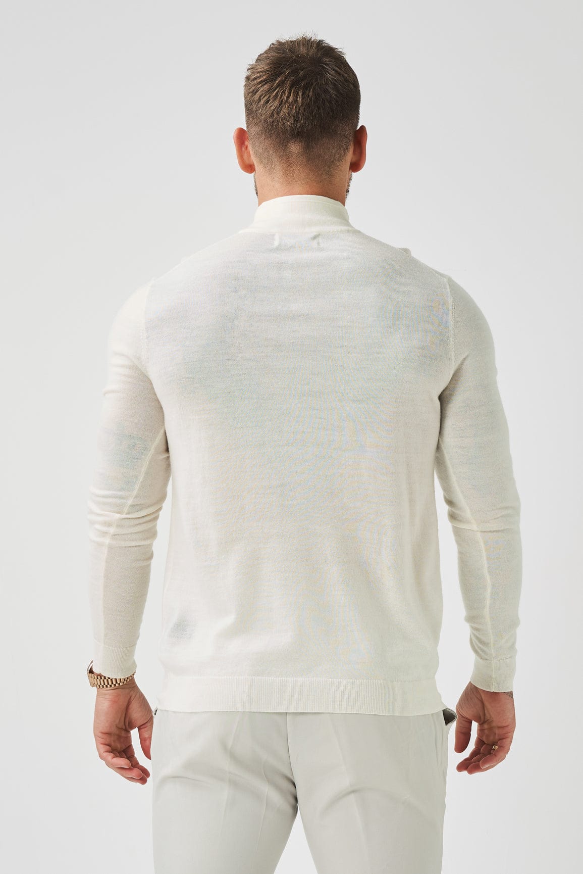 KNIT QUARTER ZIP SWEATER - OFF WHITE