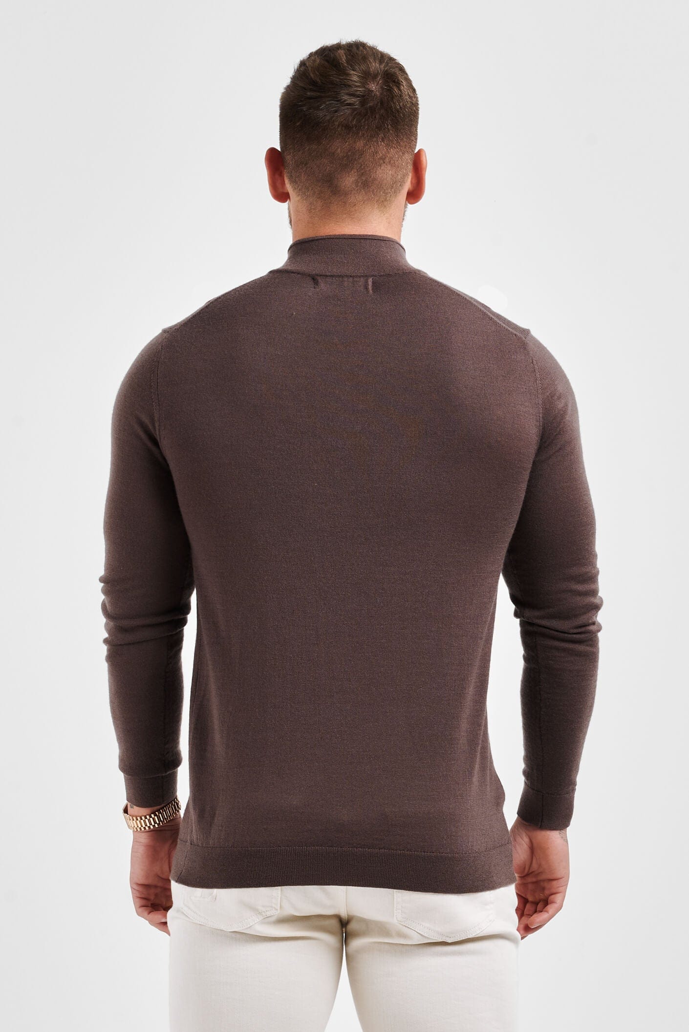 KNIT QUARTER ZIP SWEATER - BROWN