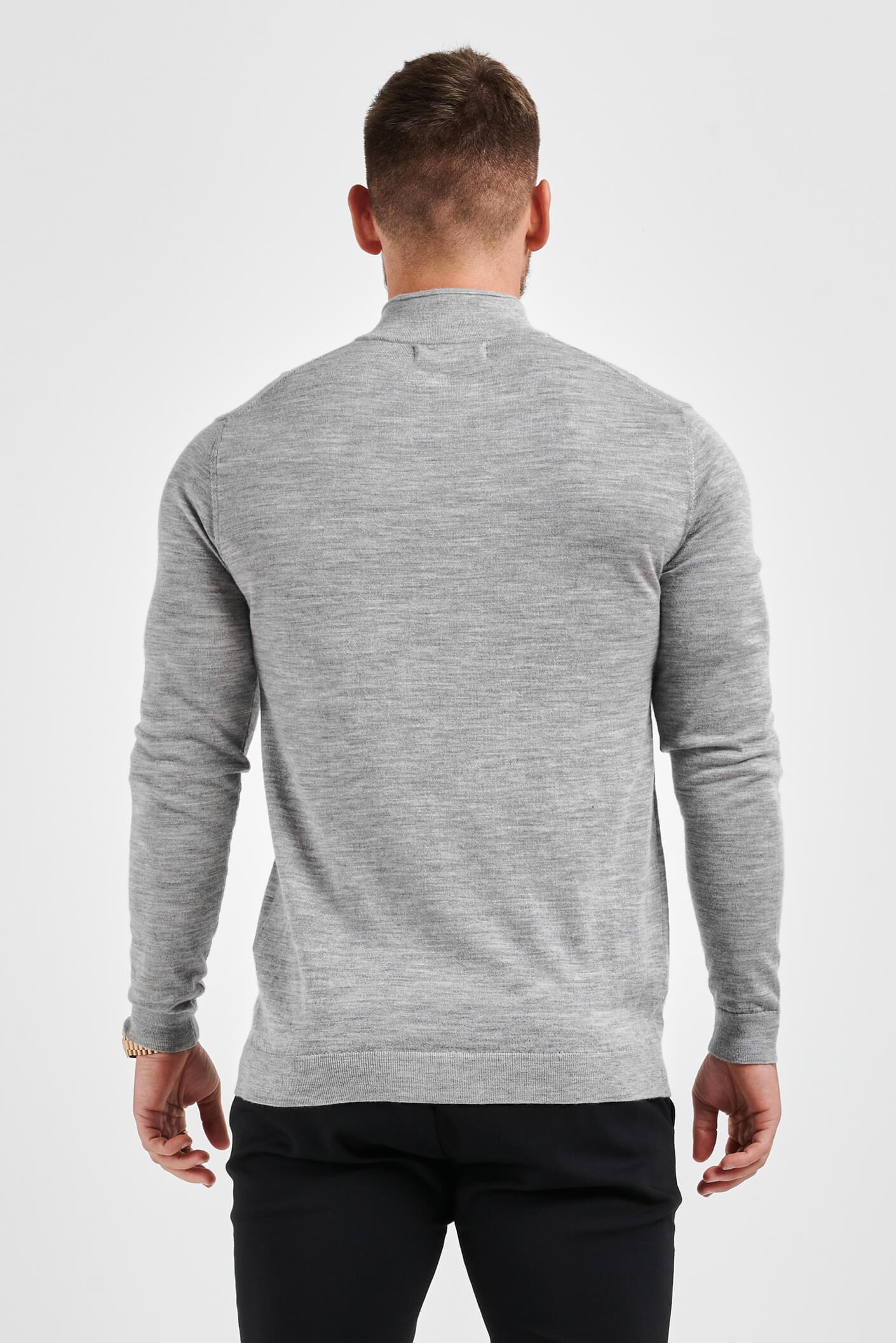 KNIT QUARTER ZIP SWEATER - GREY MARL