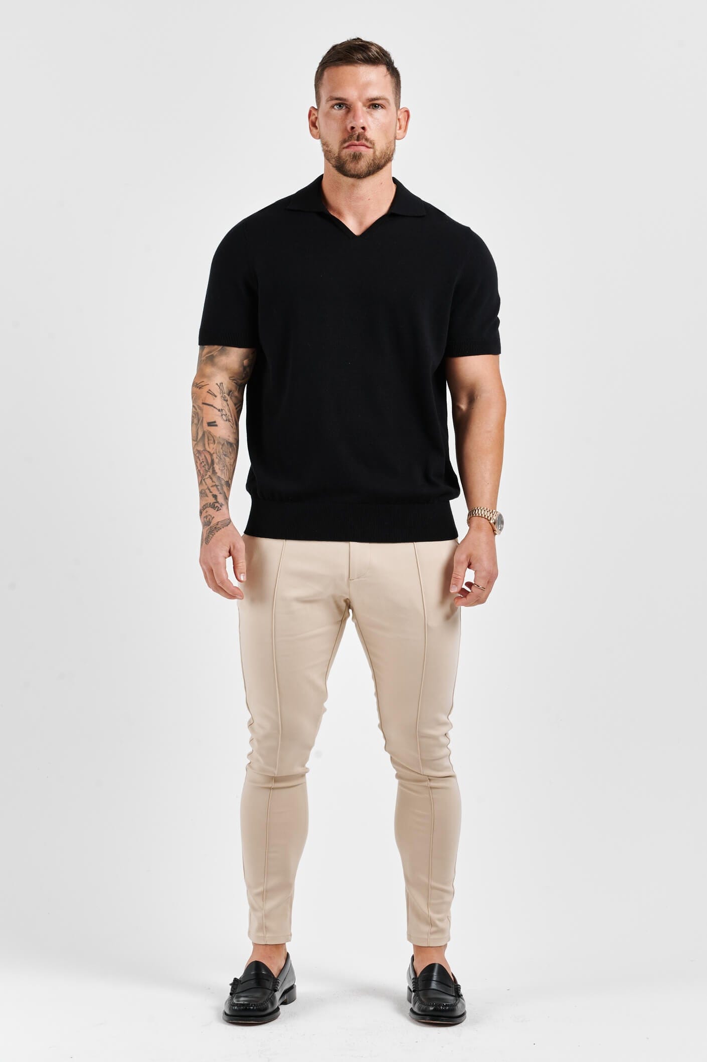 APOLLO OPEN COLLAR POLO SHIRT - BLACK