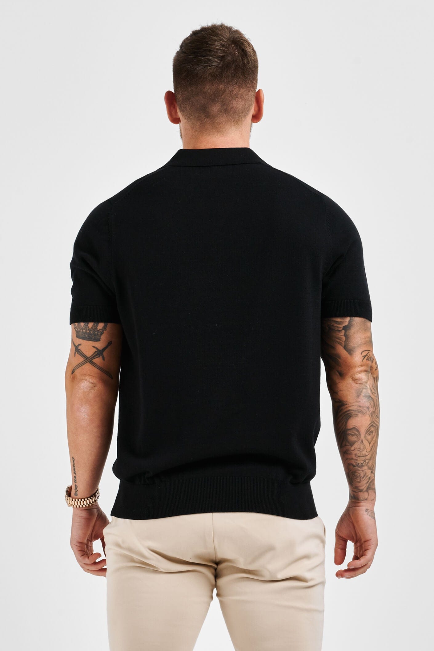 APOLLO OPEN COLLAR POLO SHIRT - BLACK