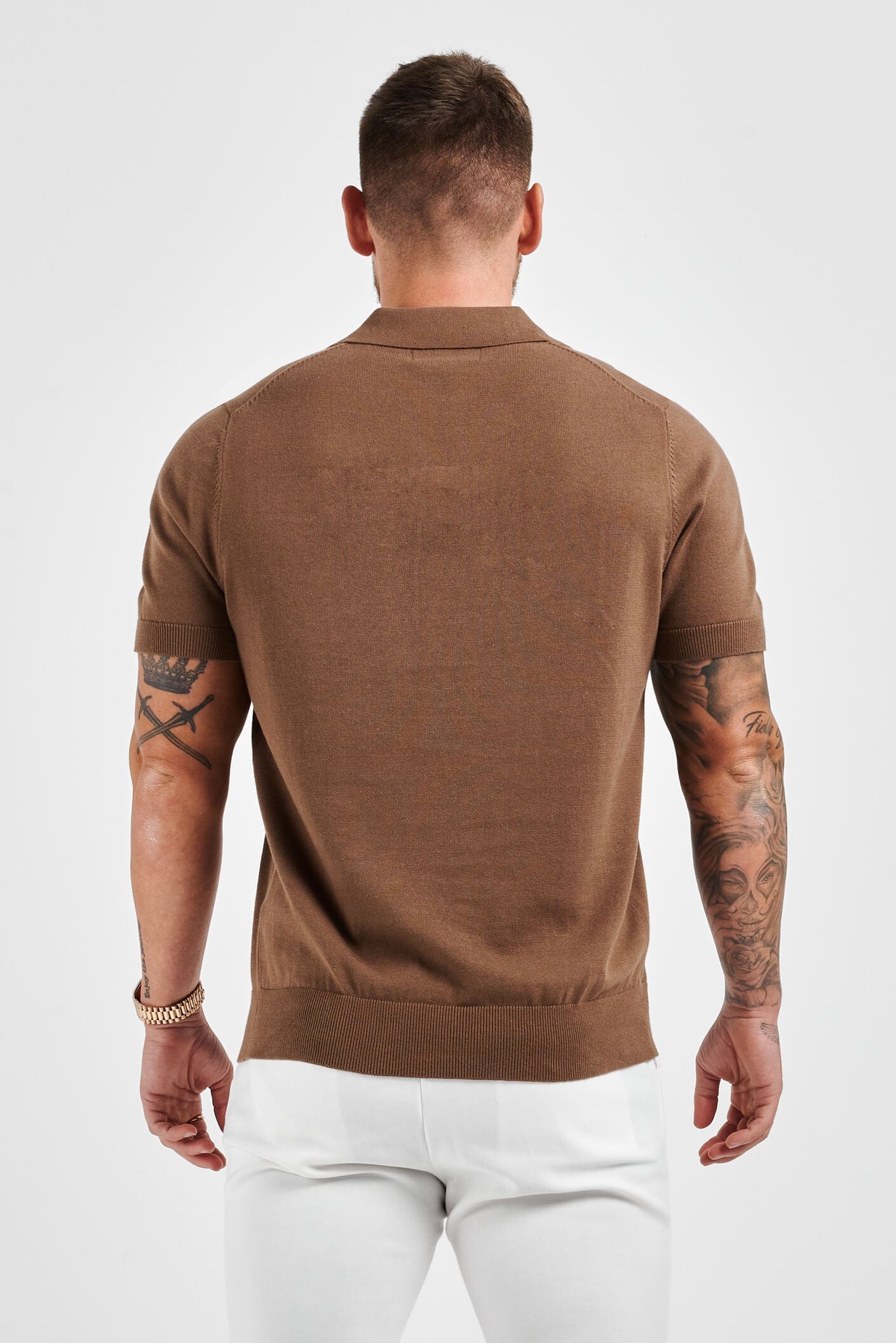 APOLLO OPEN COLLAR POLO SHIRT - BROWN