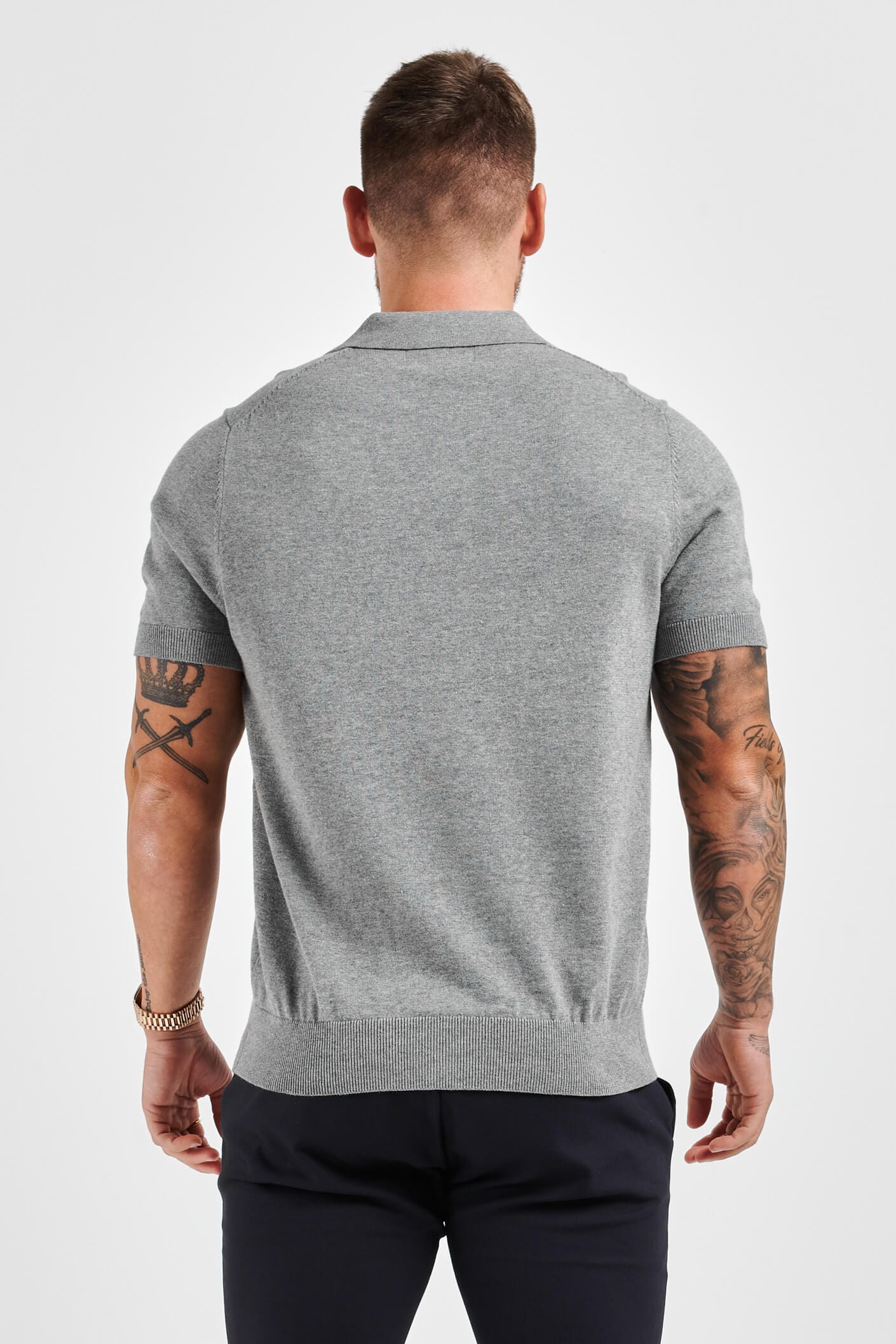 APOLLO OPEN COLLAR POLO SHIRT - GREY MARL