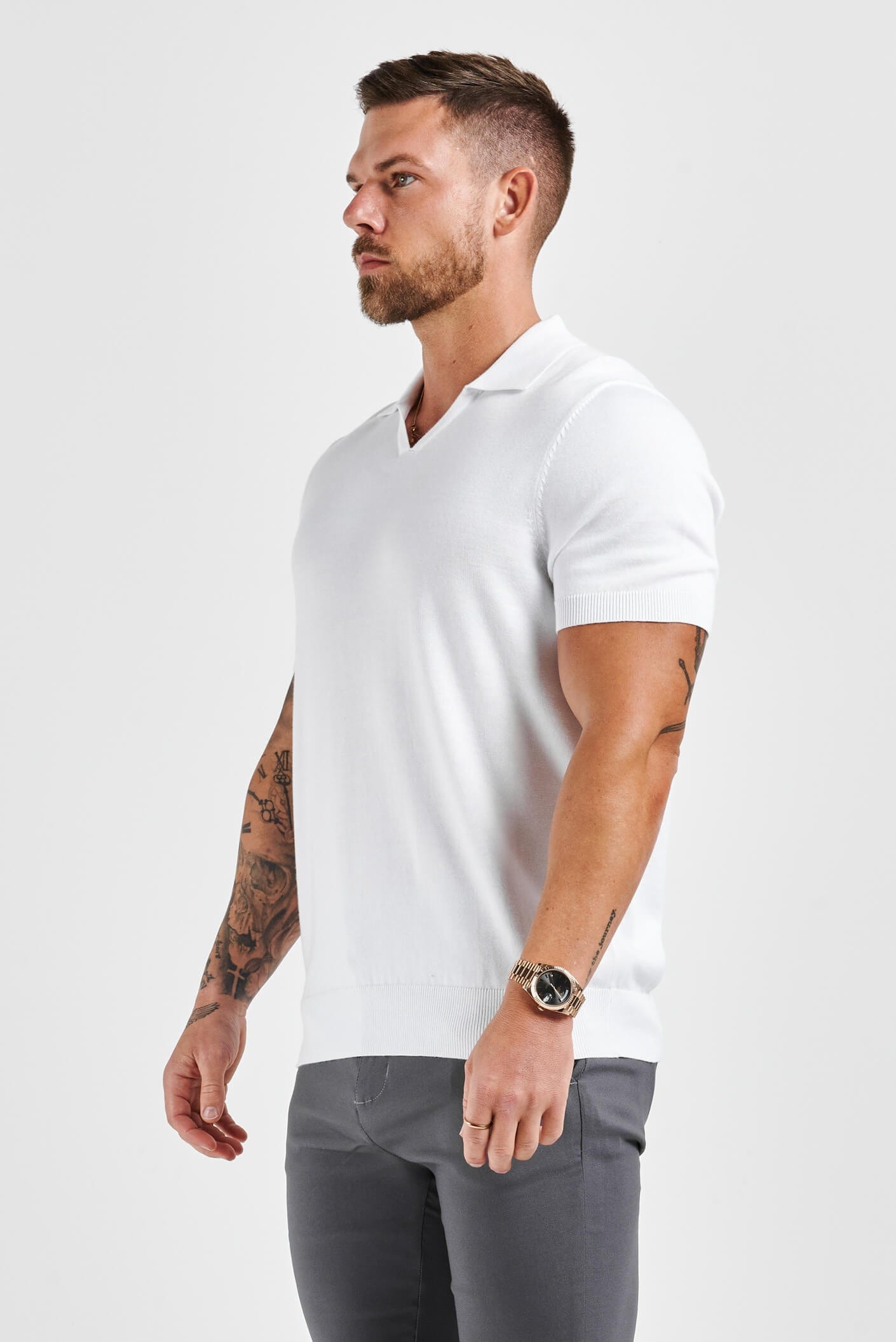 APOLLO OPEN COLLAR POLO SHIRT - WHITE