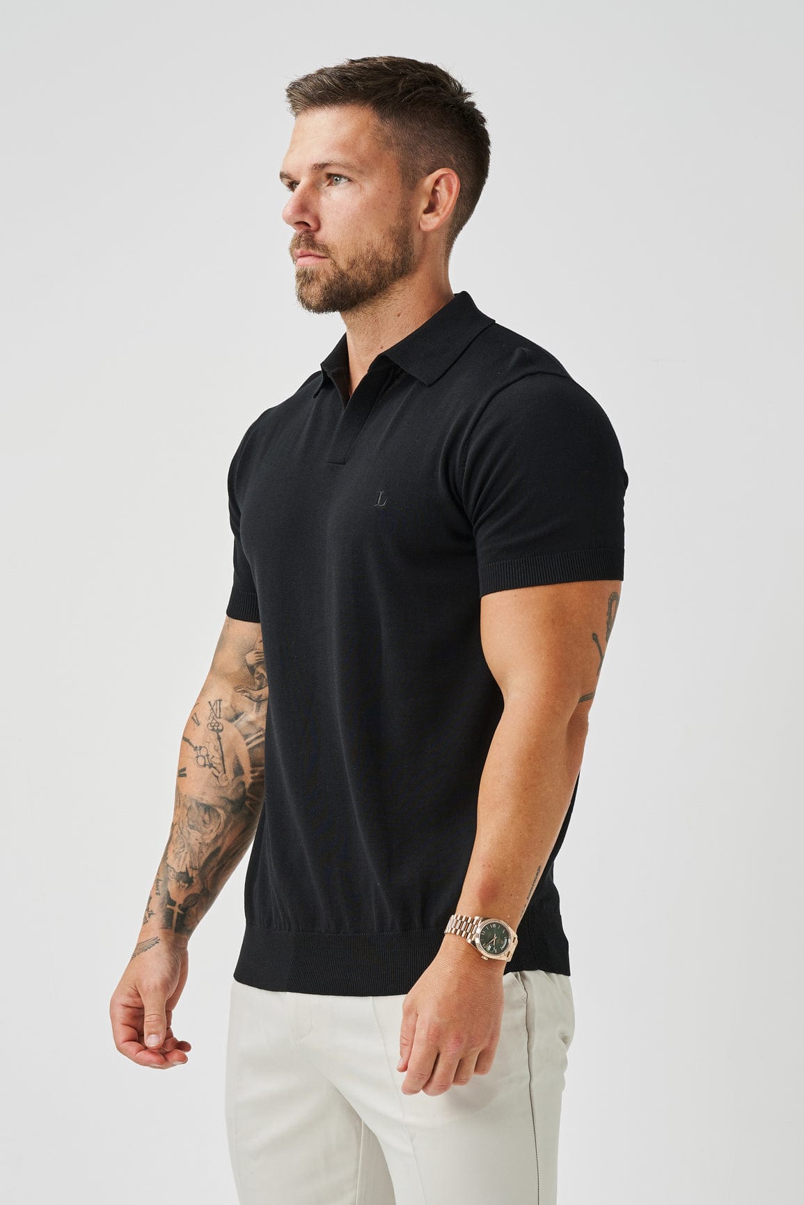 OPEN COLLAR POLO - BLACK