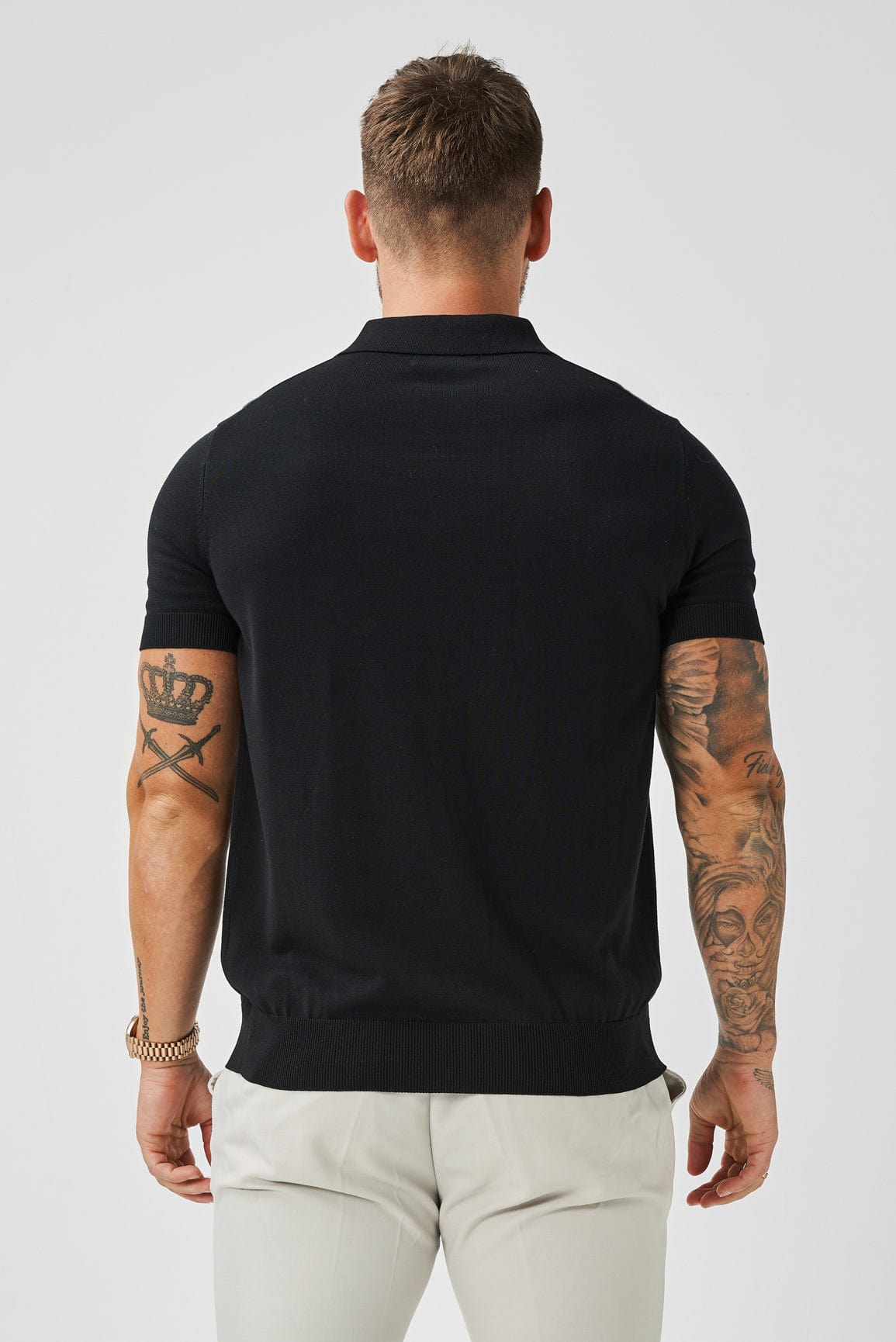 OPEN COLLAR POLO - BLACK