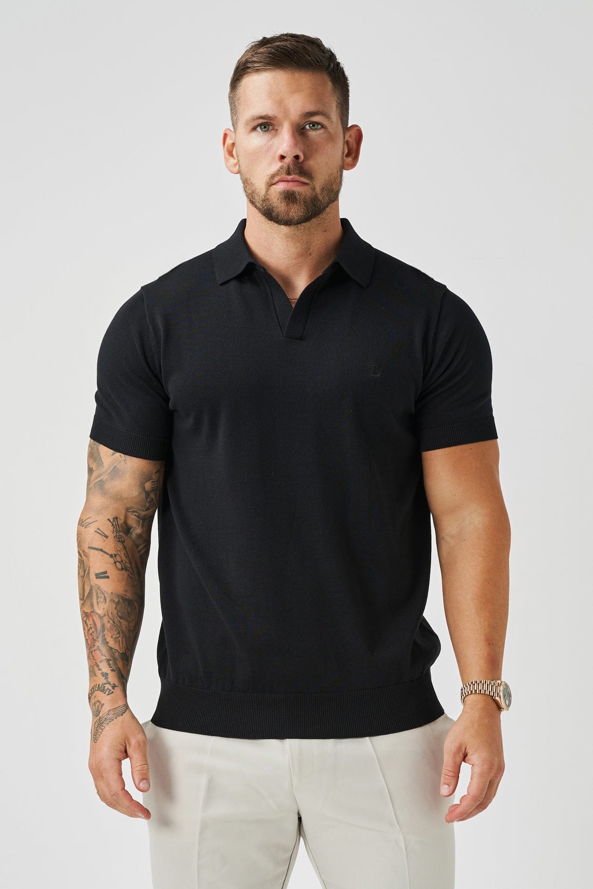 OPEN COLLAR POLO - BLACK