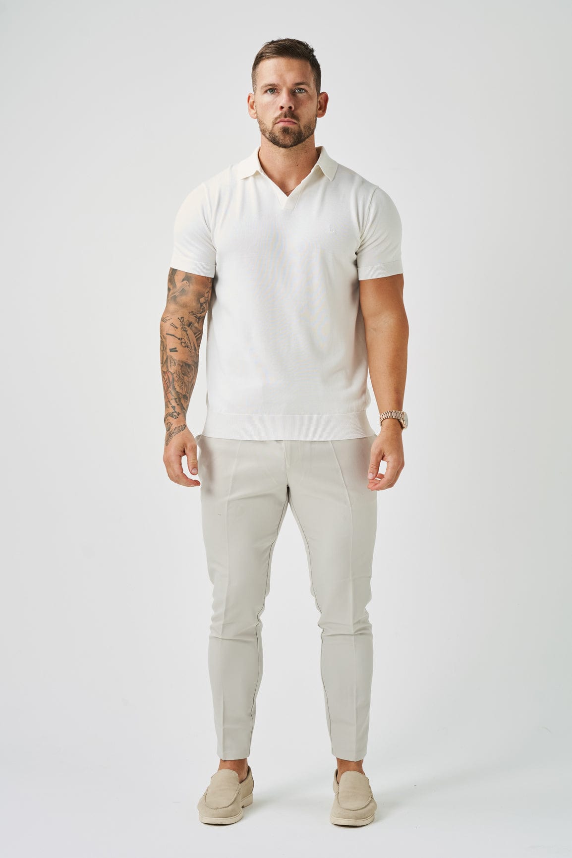 OPEN COLLAR POLO - OFF WHITE