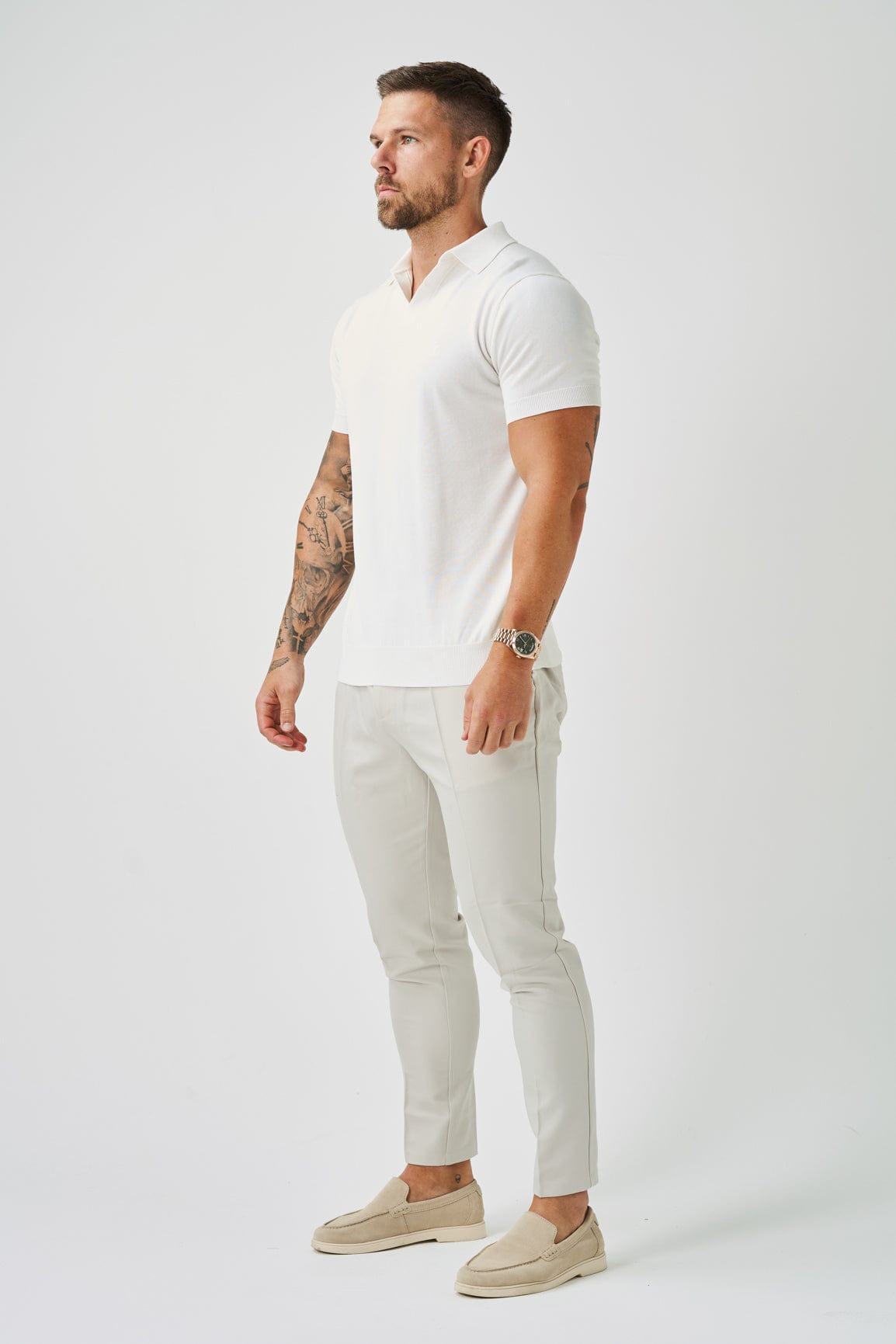 OPEN COLLAR POLO - OFF WHITE